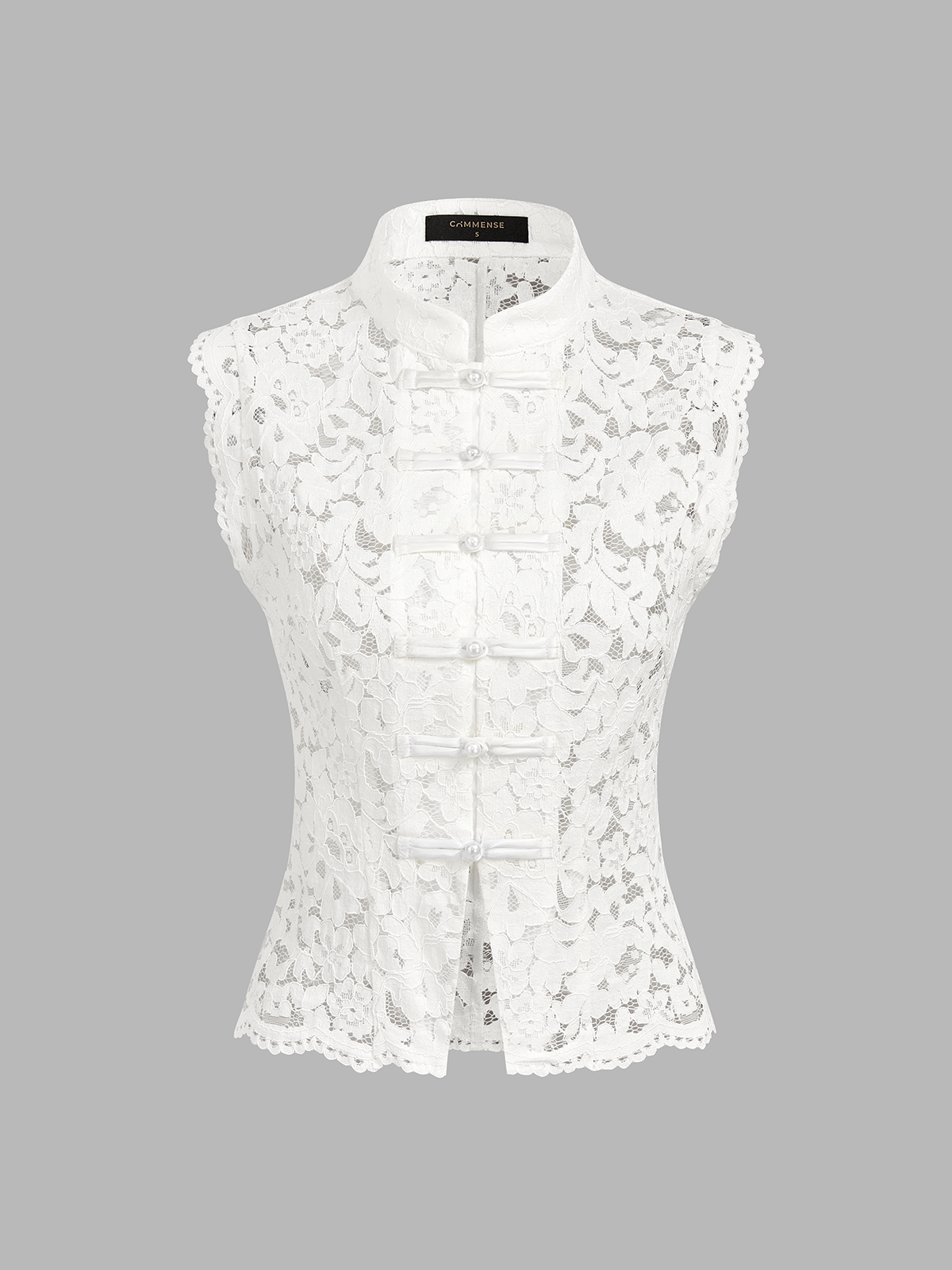 Frog Button Mandarin Collar Lace Vest & Pants Set Traditional Chinese Attire for Women