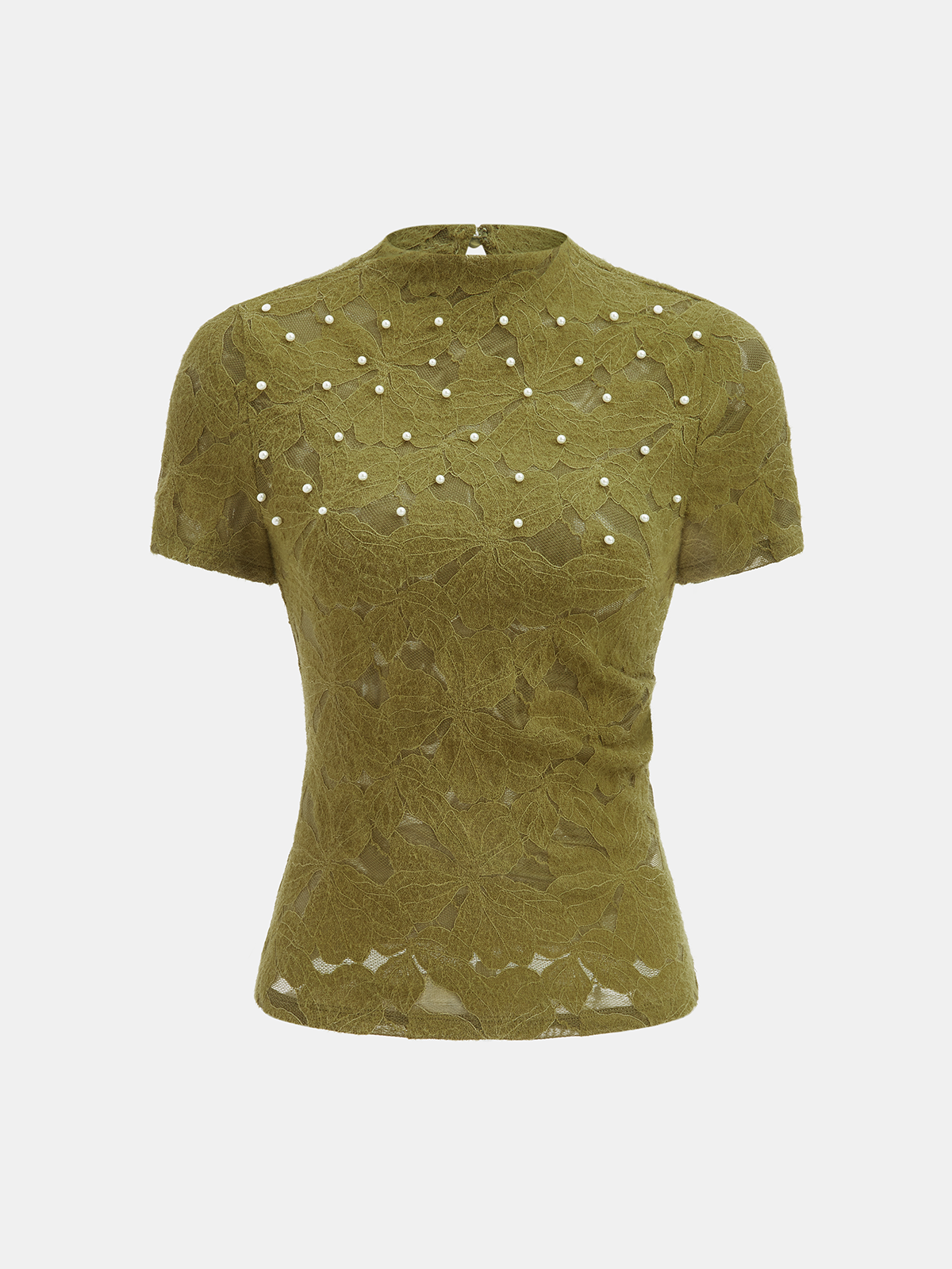 Pearl Embellished Lace Short Sleeve Top for Elegant Occasions