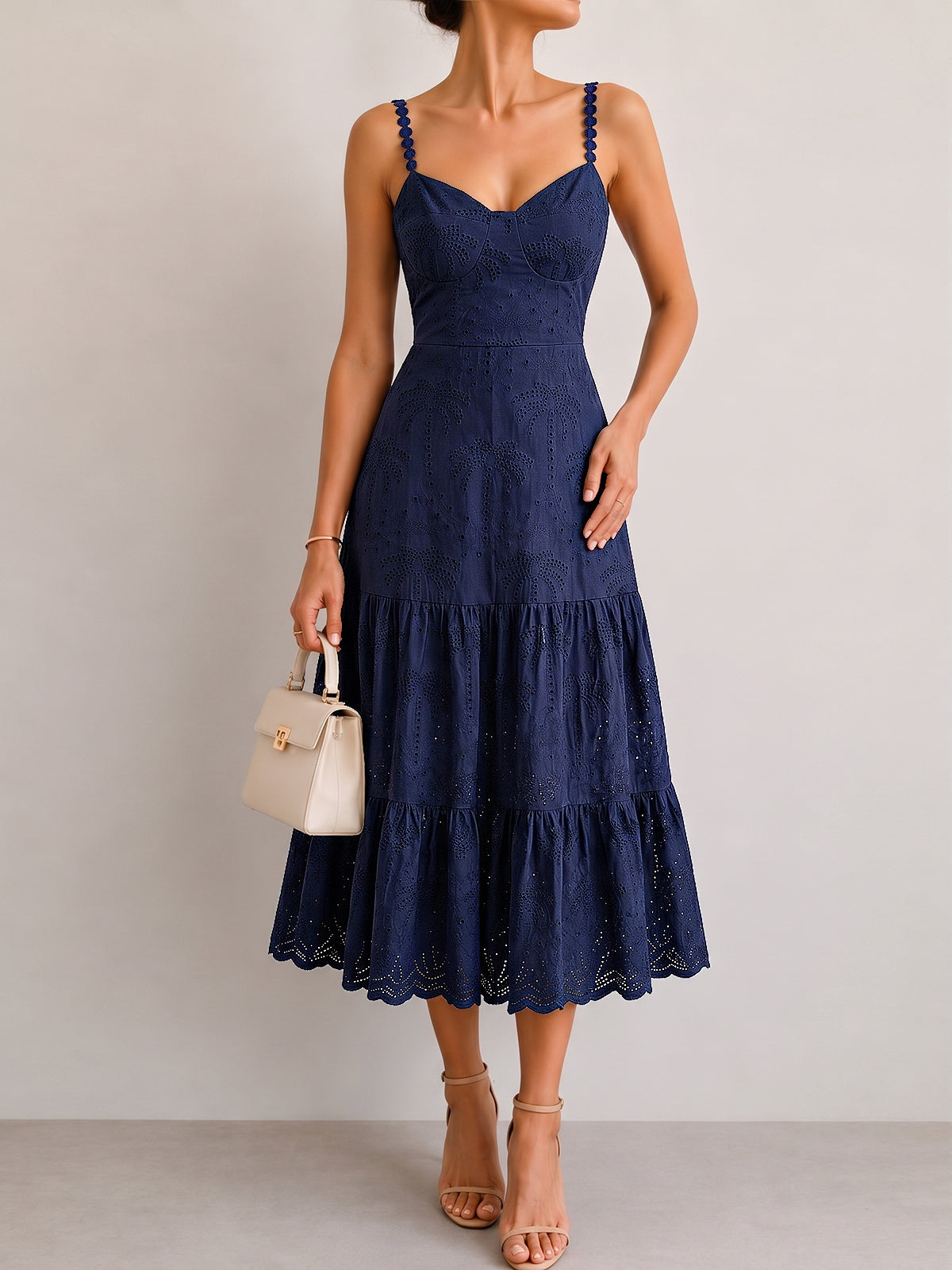 Eyelet Embroidery Tiered Cami Dress Women's Summer Casual