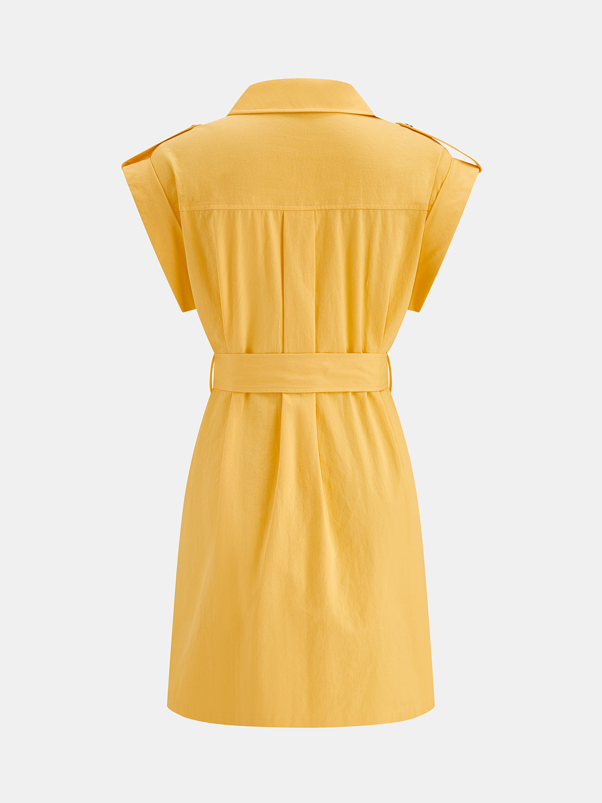 Epaulet Belted Cotton Shirt Mini Dress Trendy Casual Style