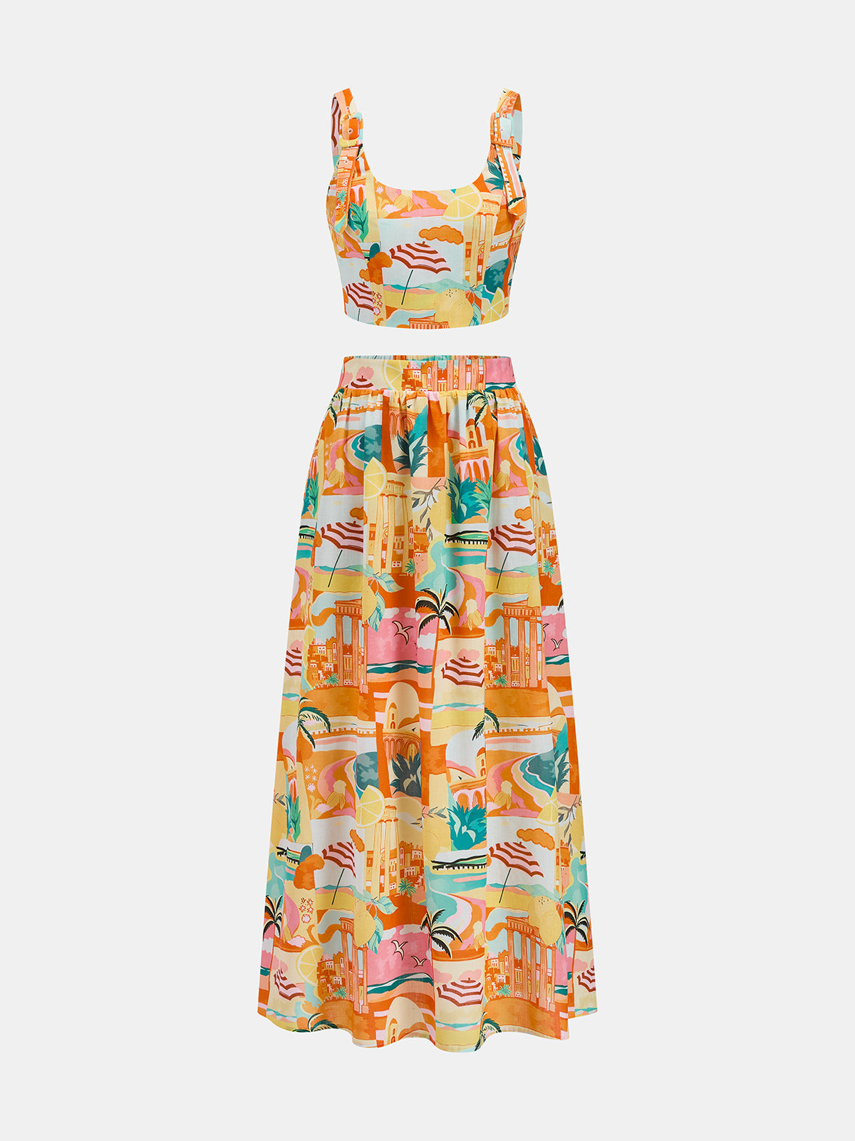 Printed Vacation Two Piece Skirt Set Summer Beach Outfit Women