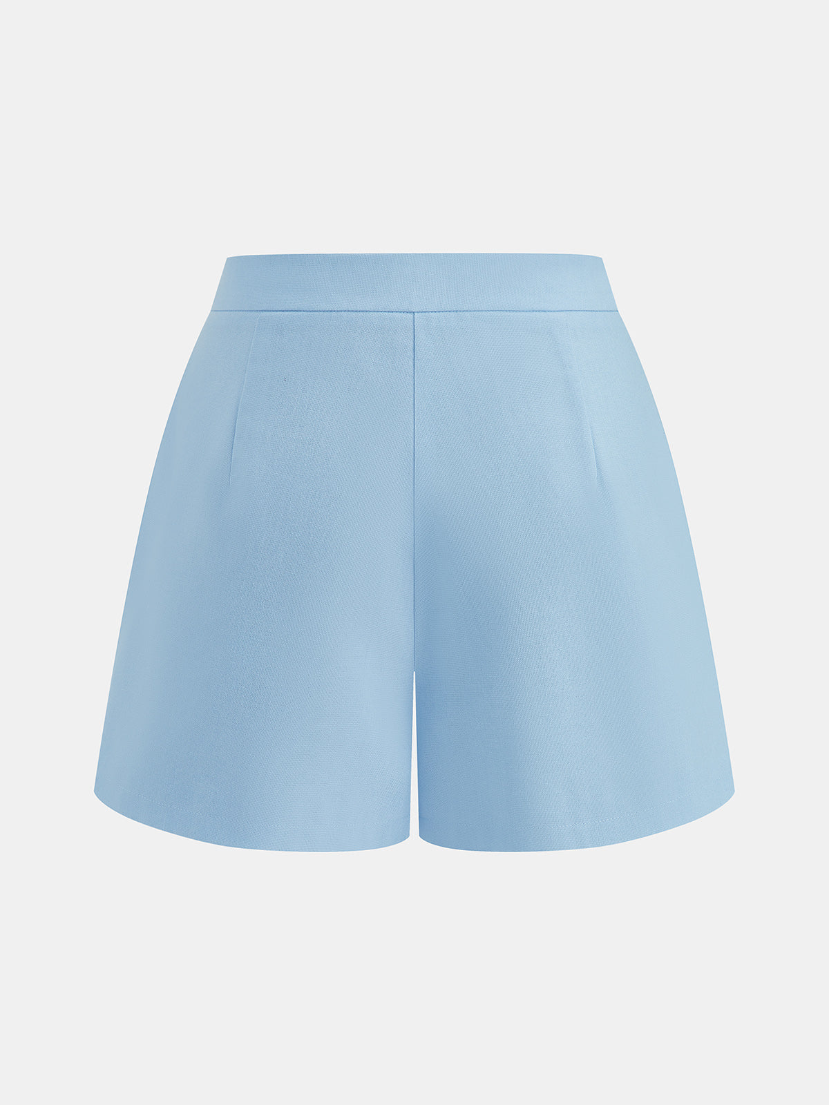 Metal Button Pleated Two Piece Shorts Set with High Waist Comfort Fit