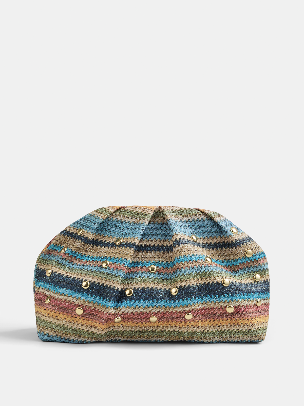 Colorful Striped Woven Rivet Clutch Handbag with Shoulder Strap Women