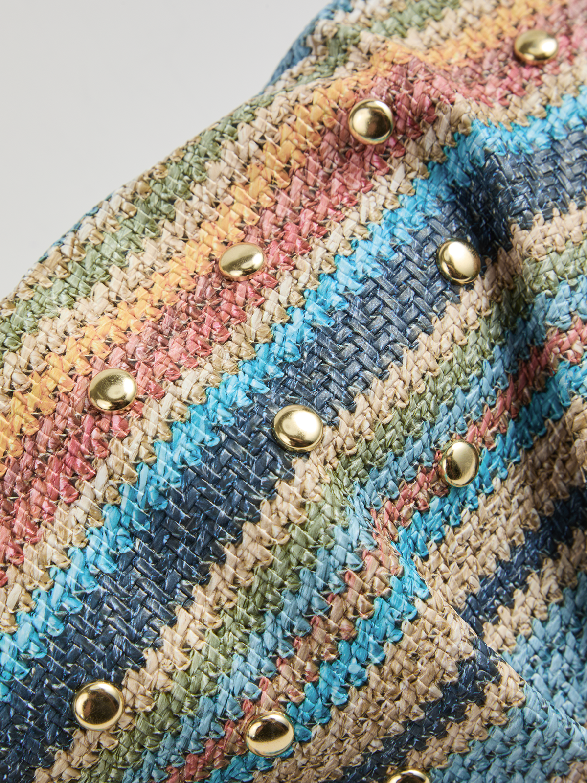 Colorful Striped Woven Rivet Clutch Handbag with Shoulder Strap Women