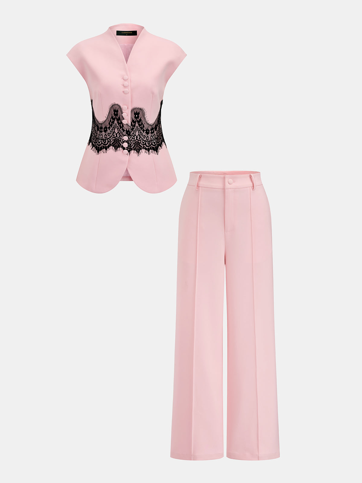 Lace Panel Cap Sleeve Blouse & Pants Set for Women, Elegant Evening Wear