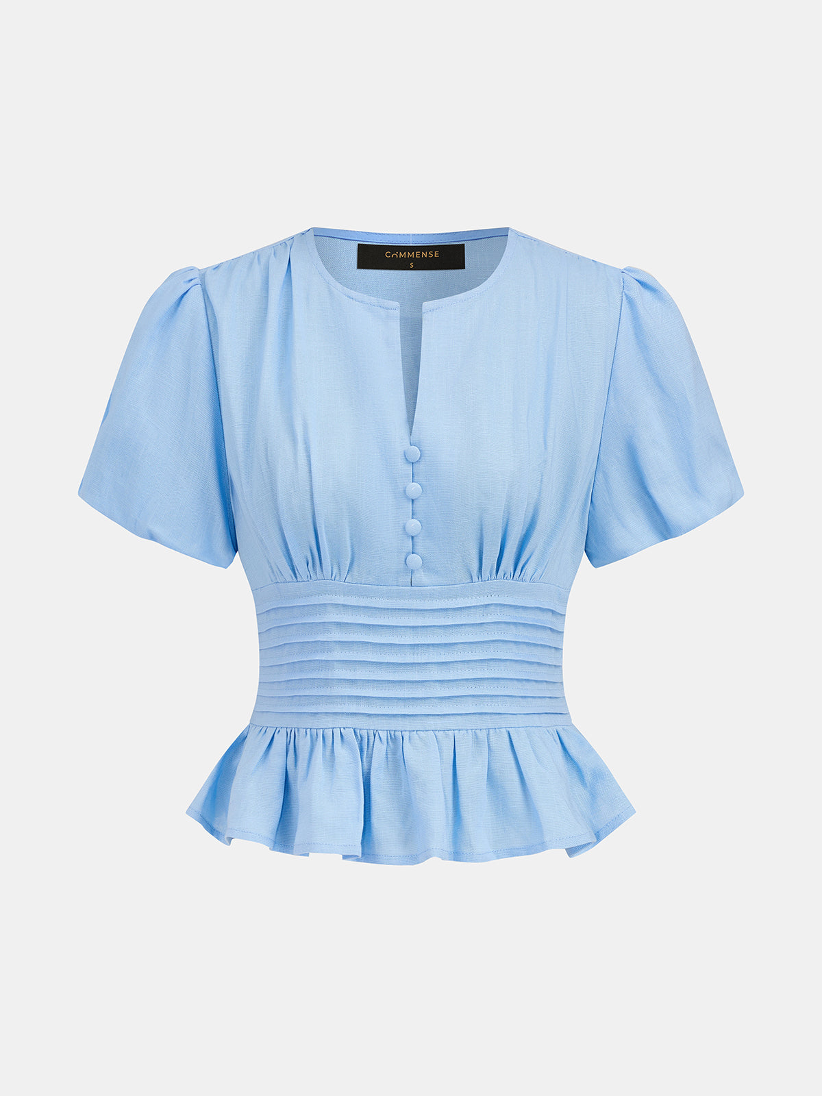 Linen Blend Cinched Waist Peplum Blouse for Women Spring Collection