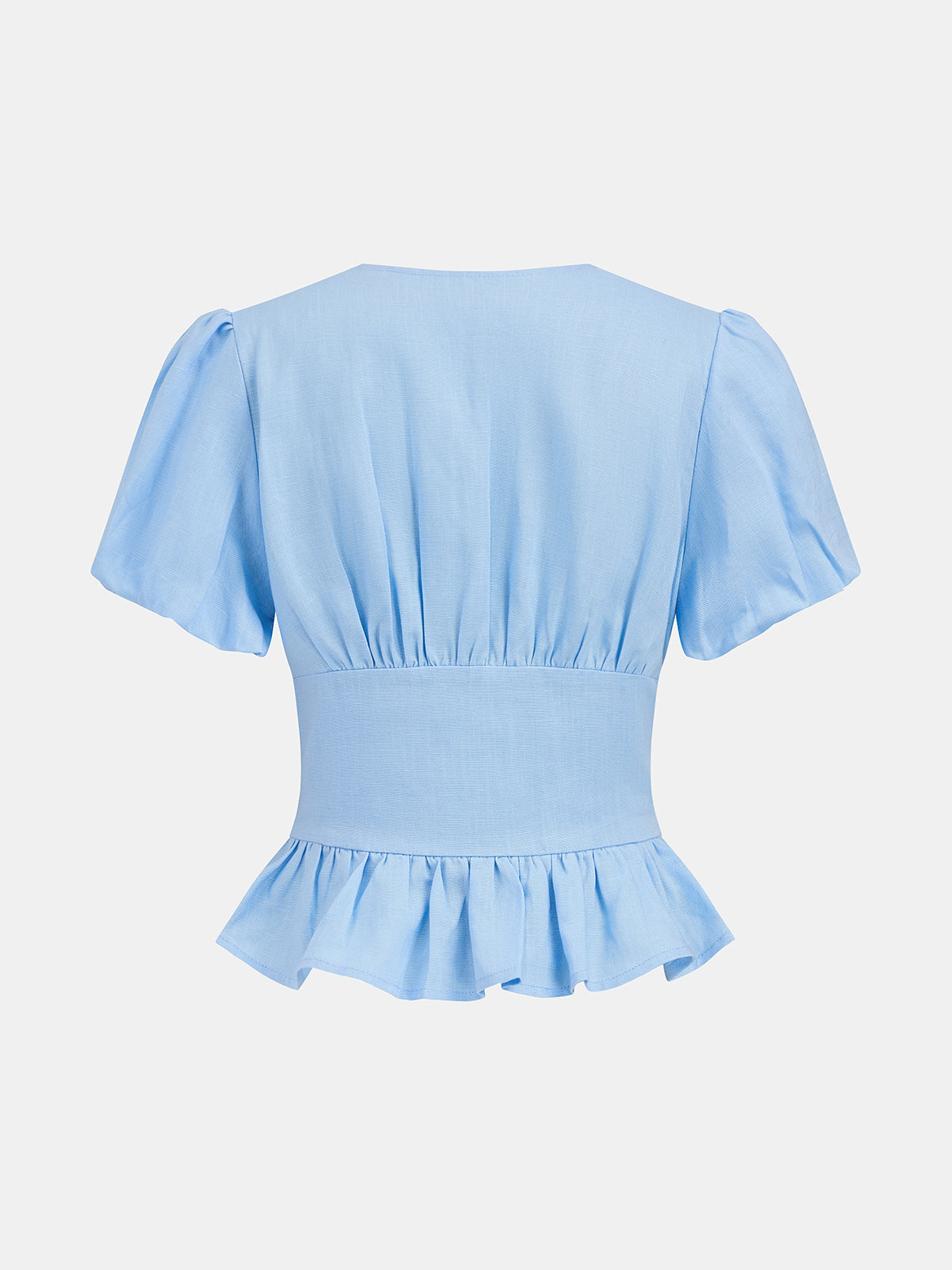 Linen Blend Cinched Waist Peplum Blouse for Women Spring Collection