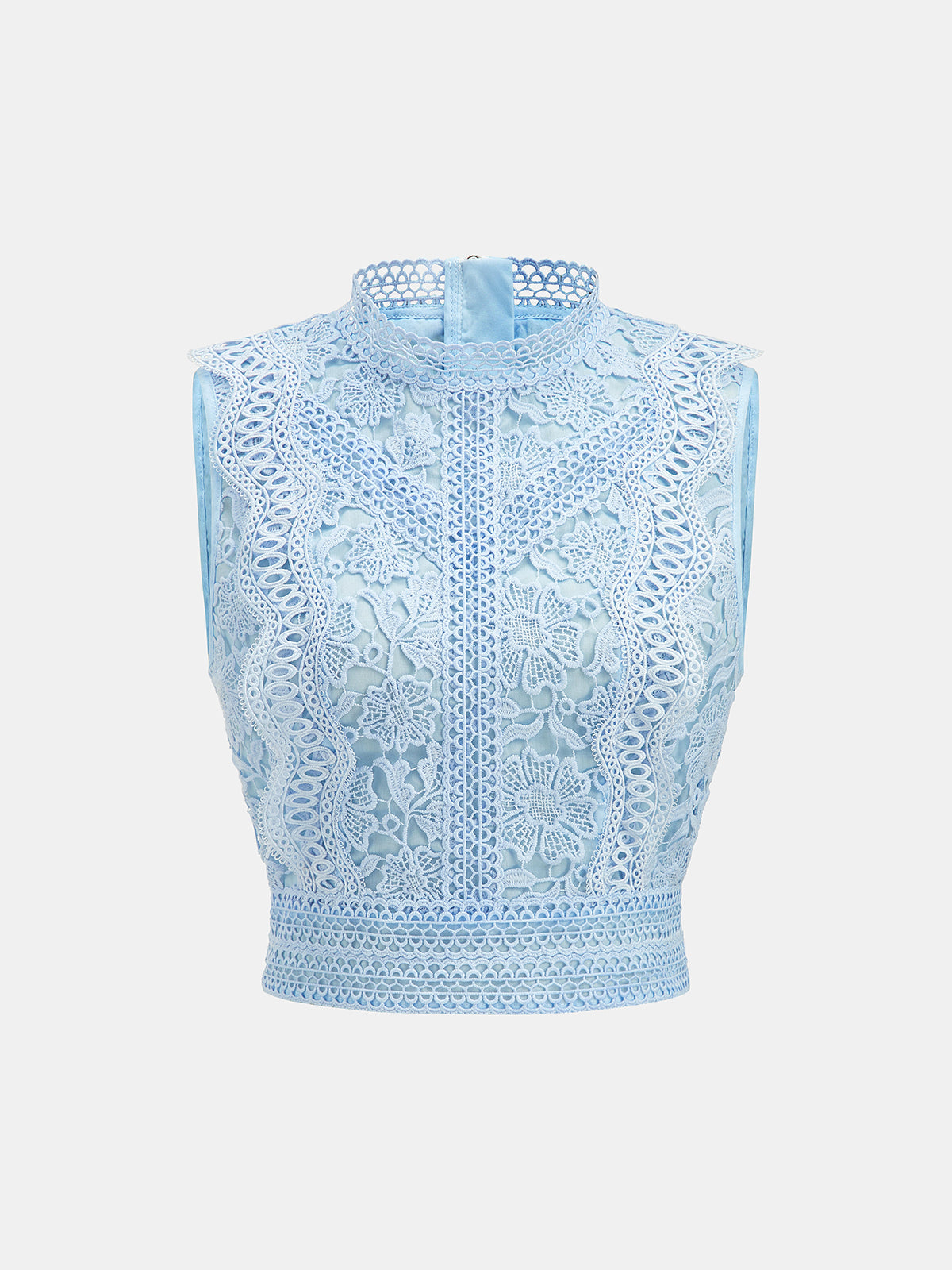 Guipure Lace Two Piece Shorts Set with Sleeveless Crop Top
