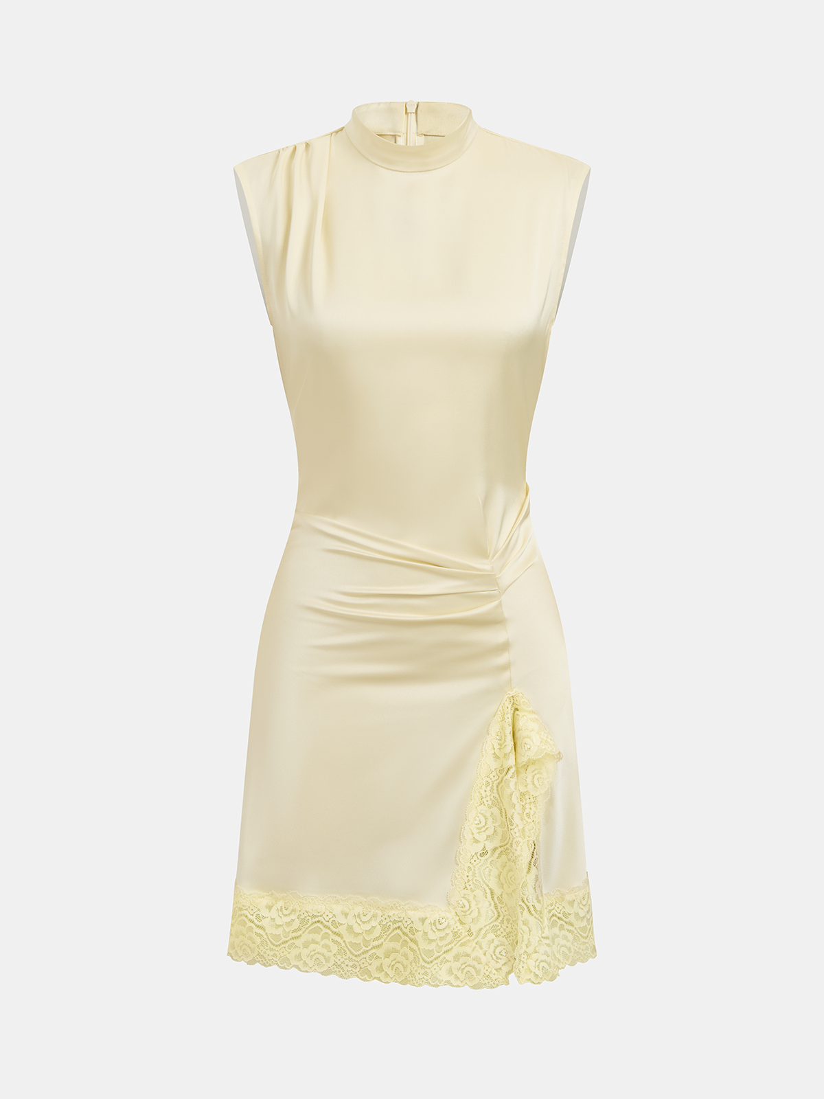 Lace Trim Satin Sleeveless Mini Dress for Women - Elegant Evening Wear