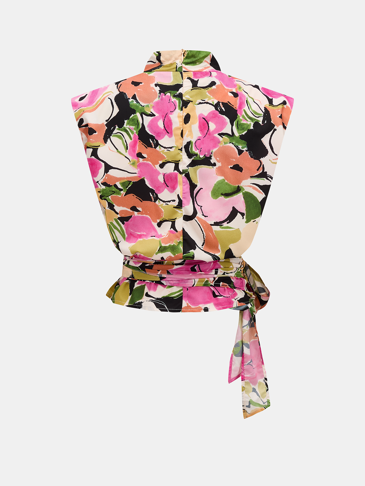 Mock Neck Floral Tie Waist Sleeveless Blouse for Women Casual Summer Style
