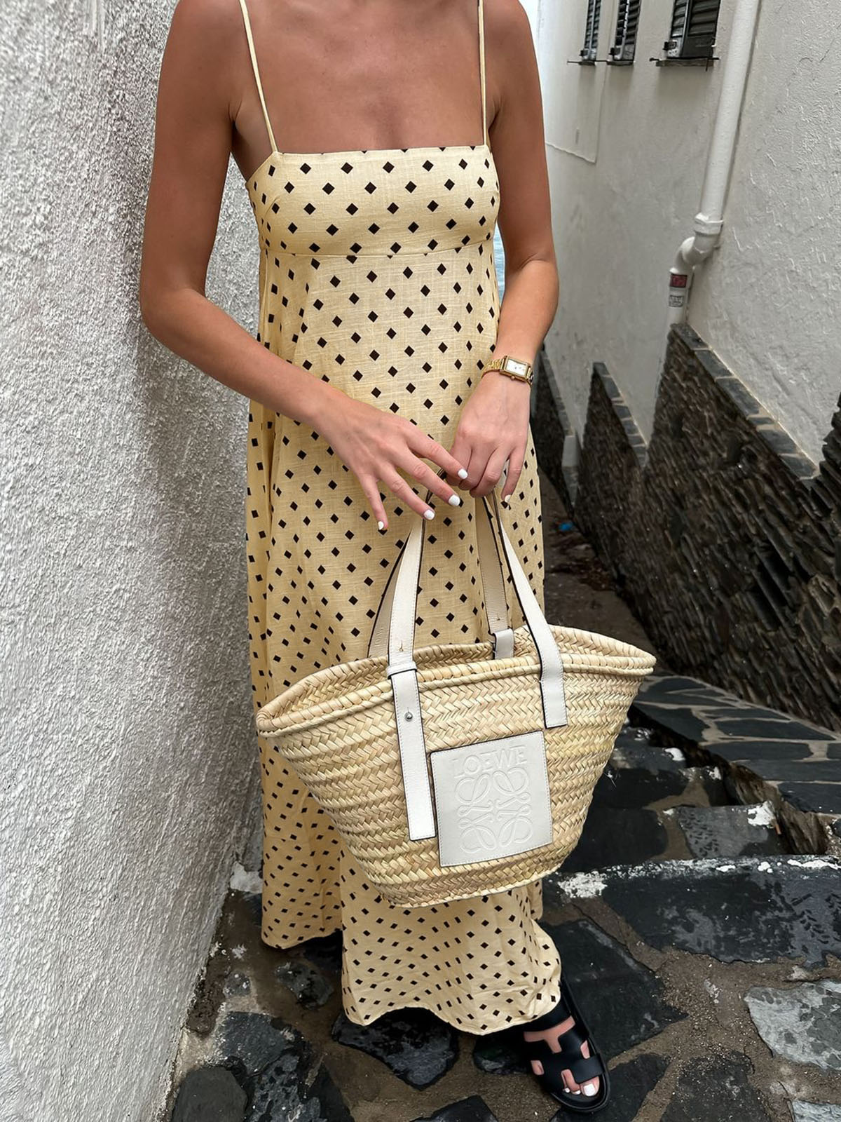 Printed Spaghetti Strap Long Dress with Side Slit Detail
