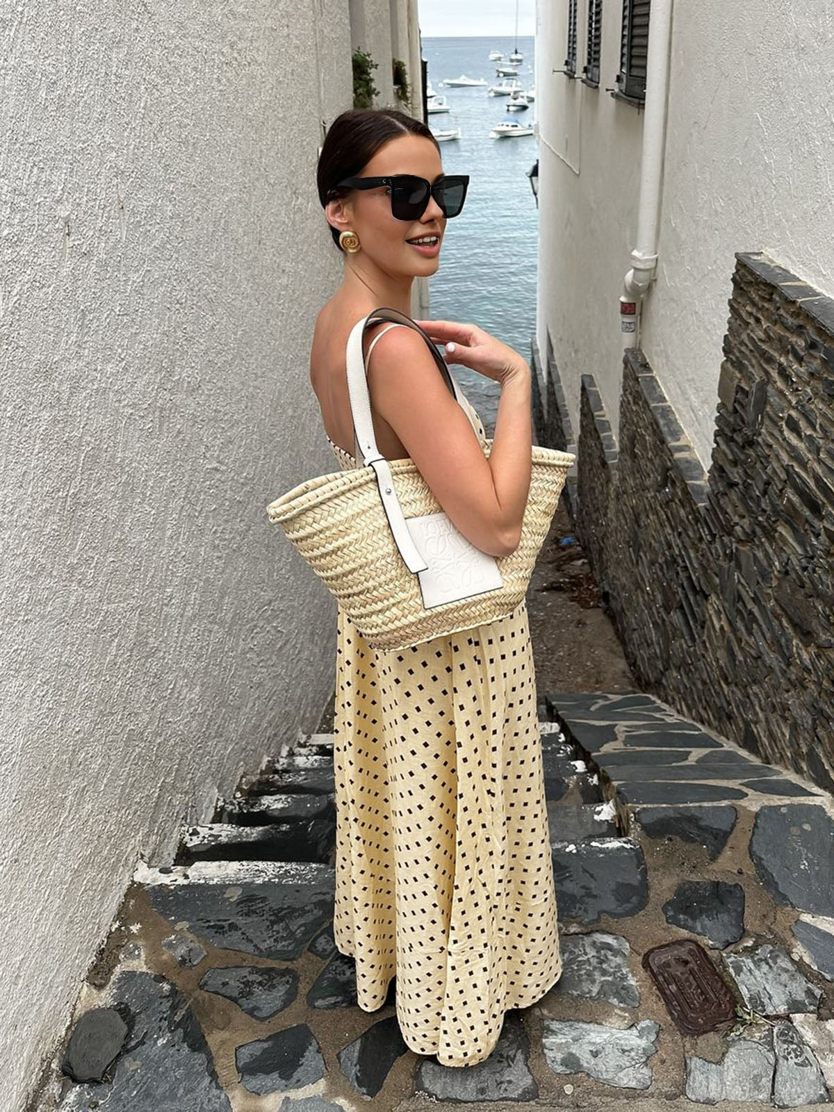 Printed Spaghetti Strap Long Dress with Side Slit Detail