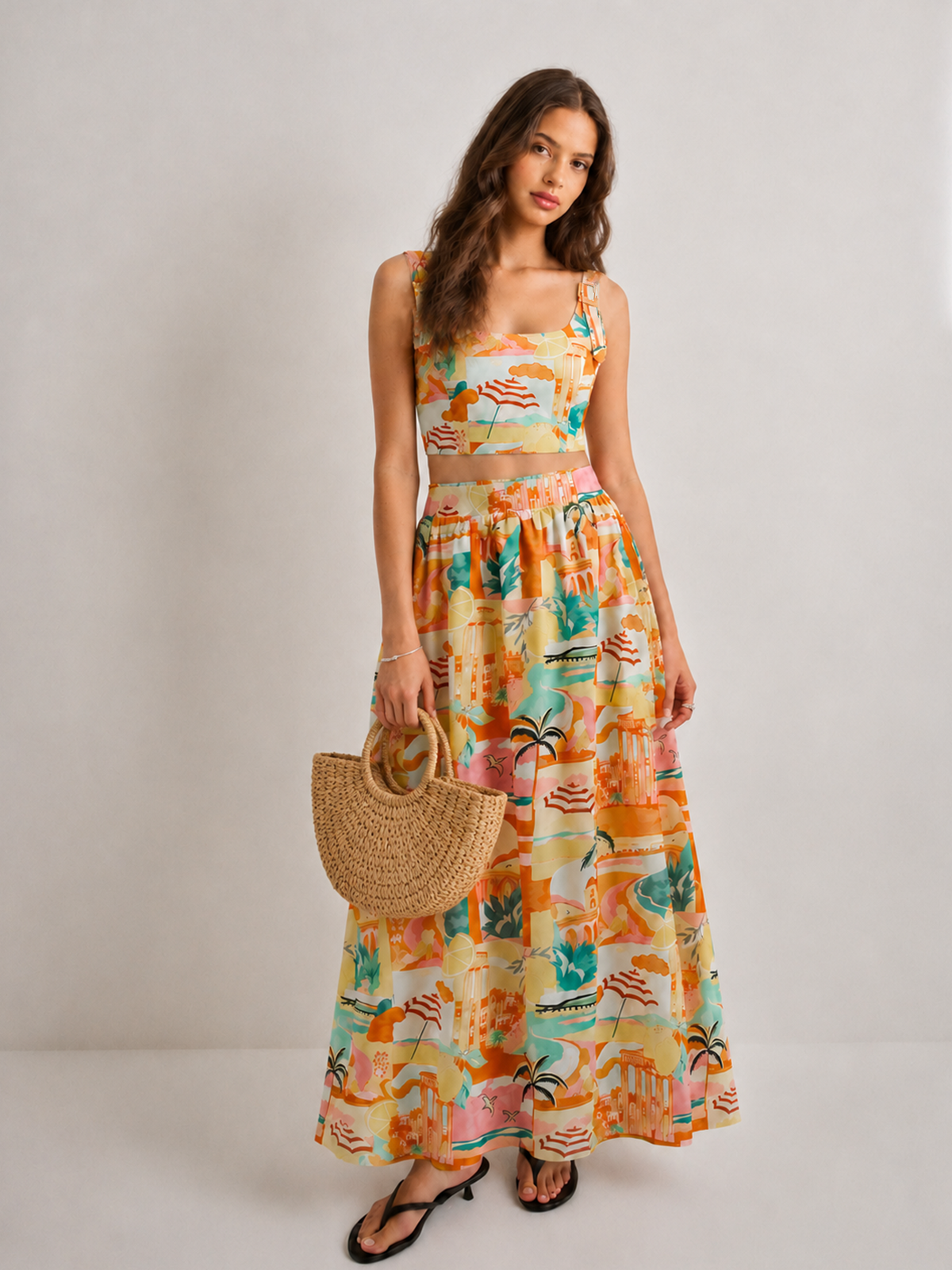 Printed Vacation Two Piece Skirt Set Summer Beach Outfit Women