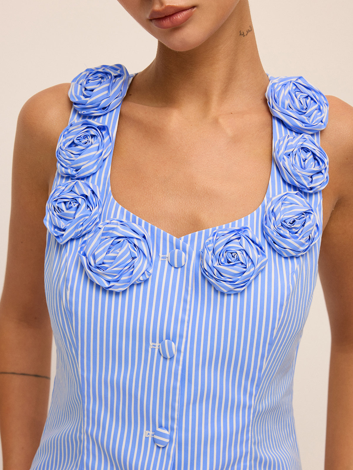 Poplin Stripe Rose Bud Top - Women's Casual Summer Wear