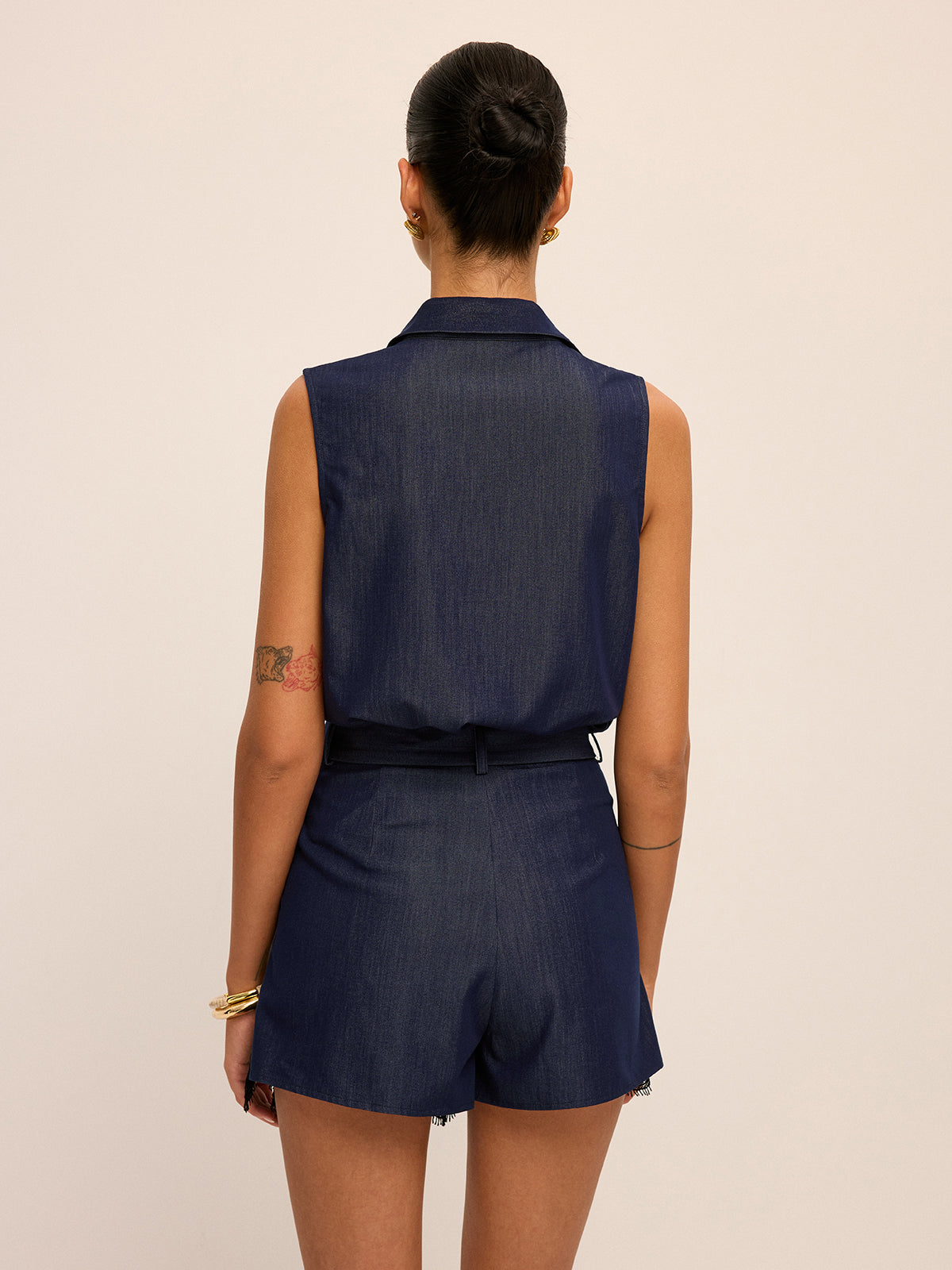 Sleeveless Polo Top & Lace-Hem Shorts Set for Women Summer Casual