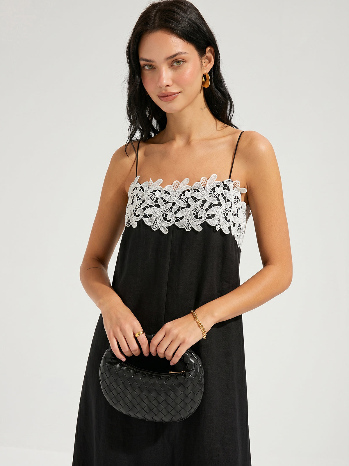 Lace Trim Linen-Blend Cami Maxi Dress for Summer Weddings