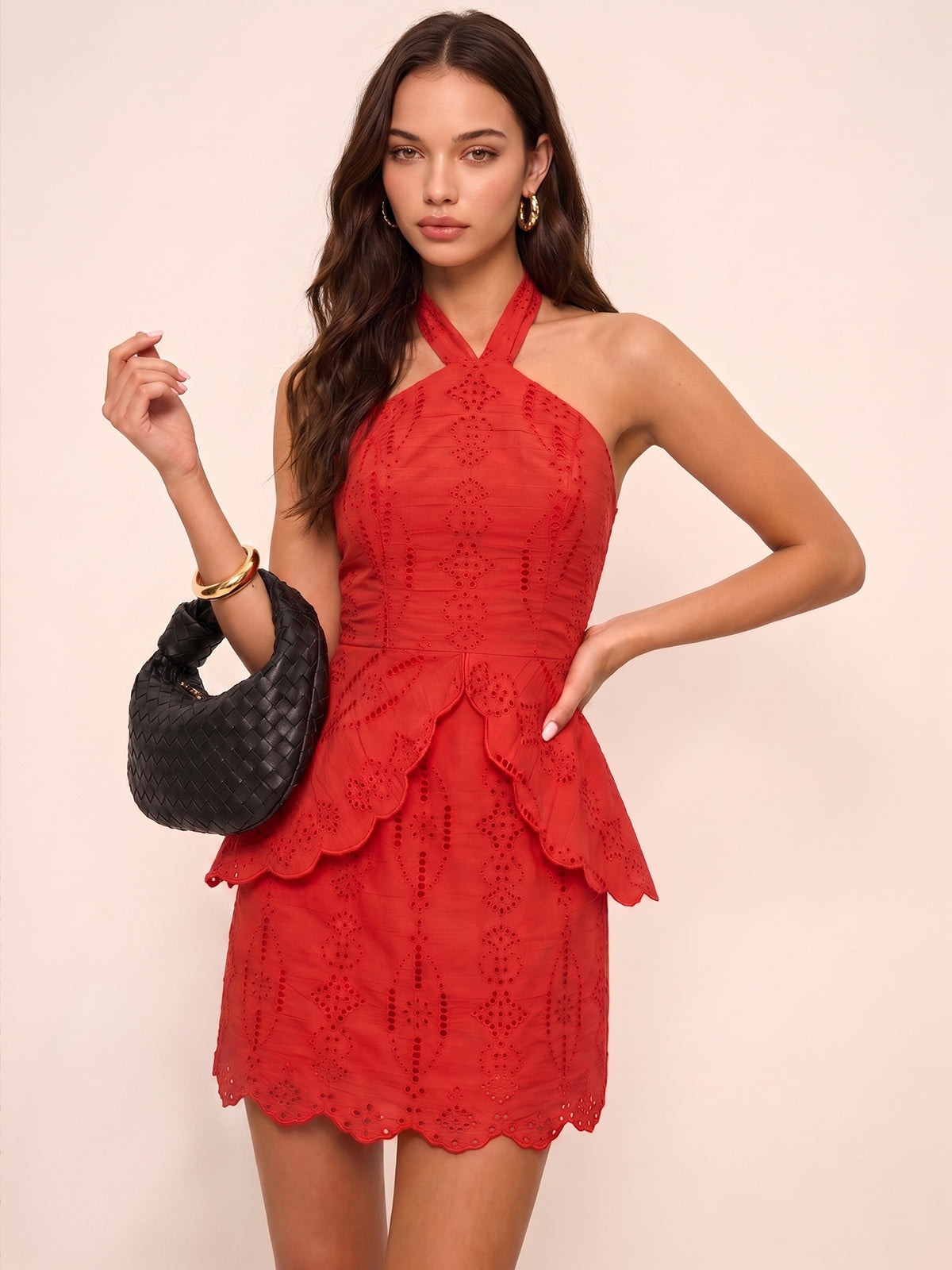 Eyelet Halter Layered Mini Dress - Summer Casual Beachwear Collection