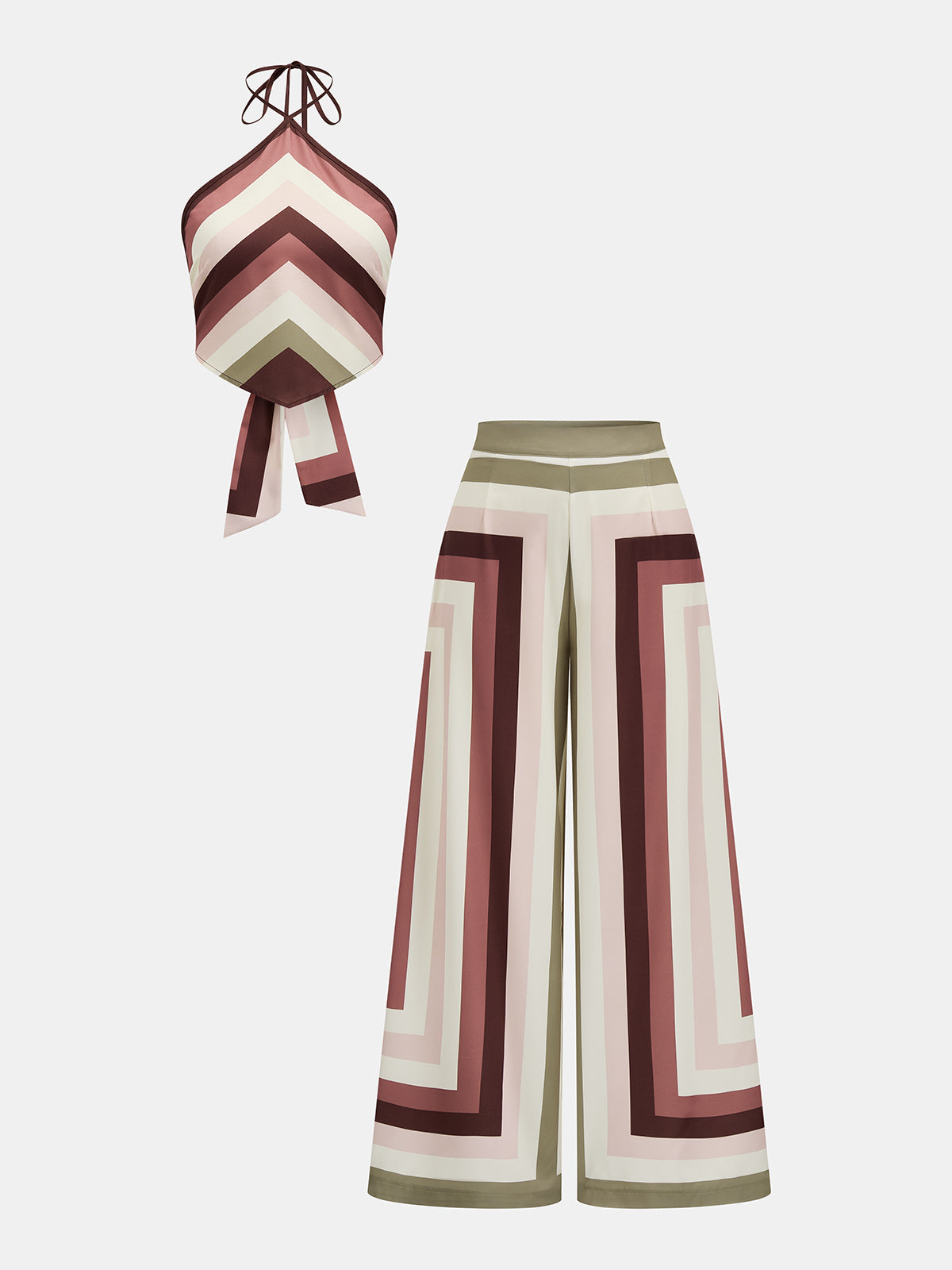 Geometric Print Halter Top & Pants Set for Summer Casual Wear