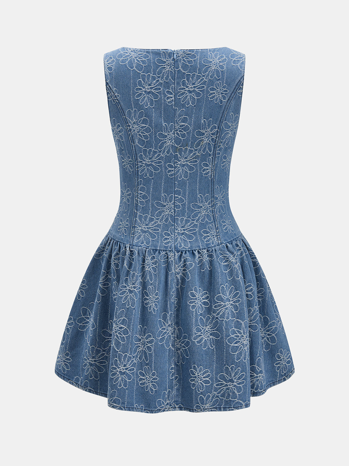 Denim Floral Jacquard Sleeveless Mini Dress Women's Trendy Casual Summer