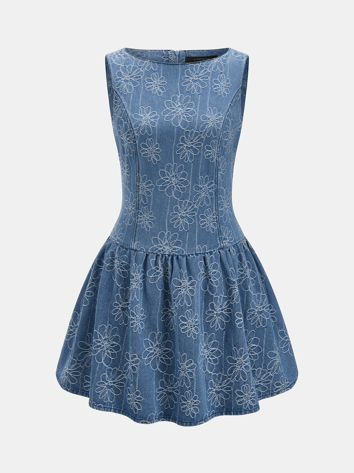 Denim Floral Jacquard Sleeveless Mini Dress Women's Trendy Casual Summer