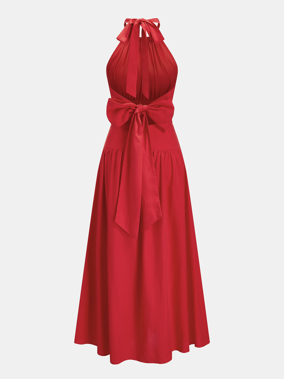 Back Bow Halter Neck Maxi Dress for Elegant Evening Wear