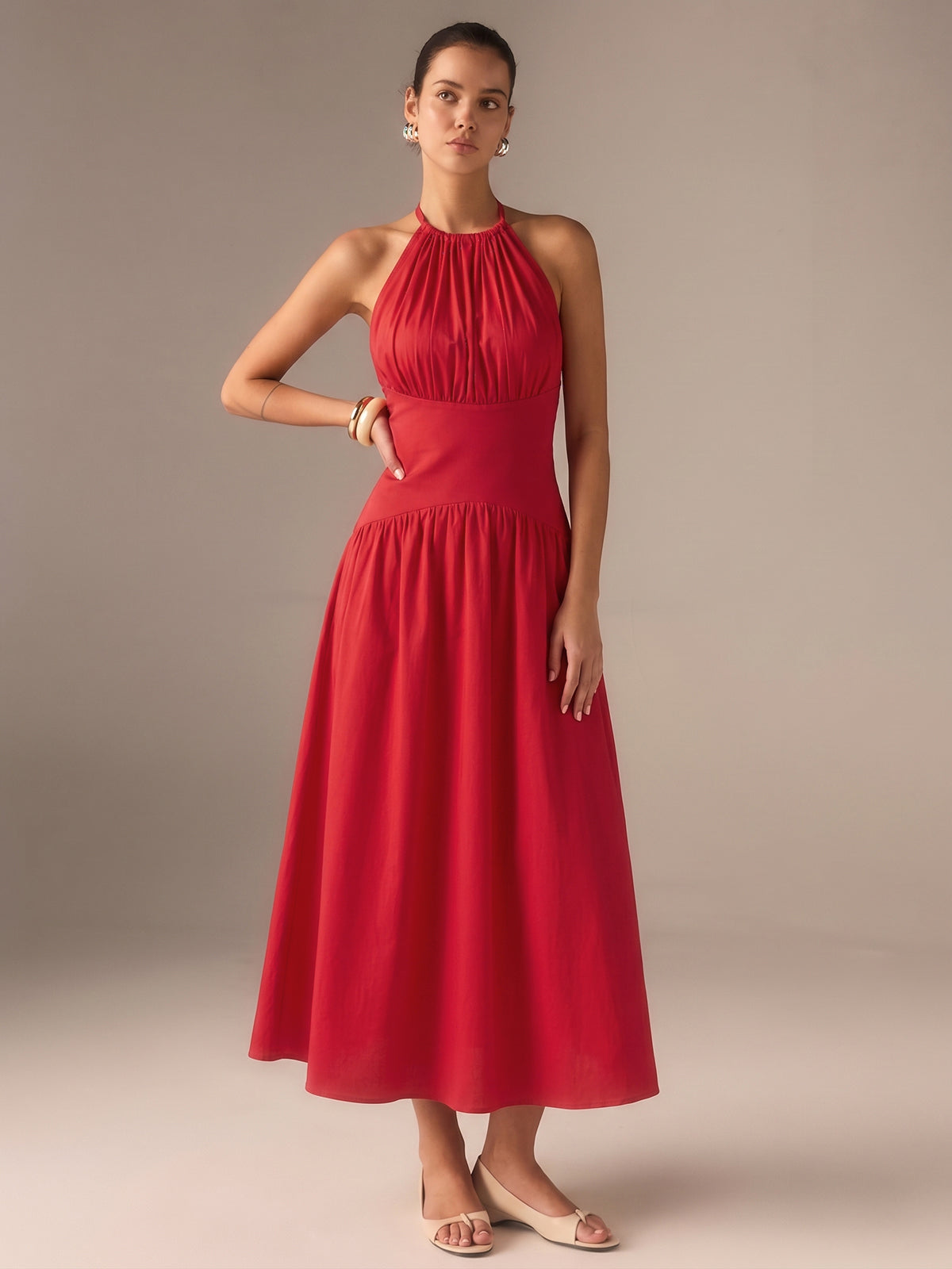 Back Bow Halter Neck Maxi Dress for Elegant Evening Wear