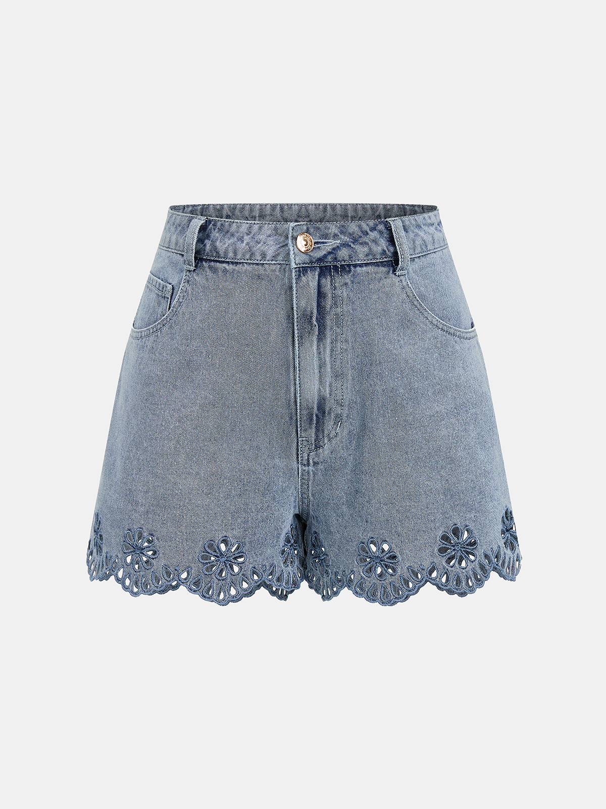 Embroidered Denim Two Piece Shorts Set for Women's Summer Wear