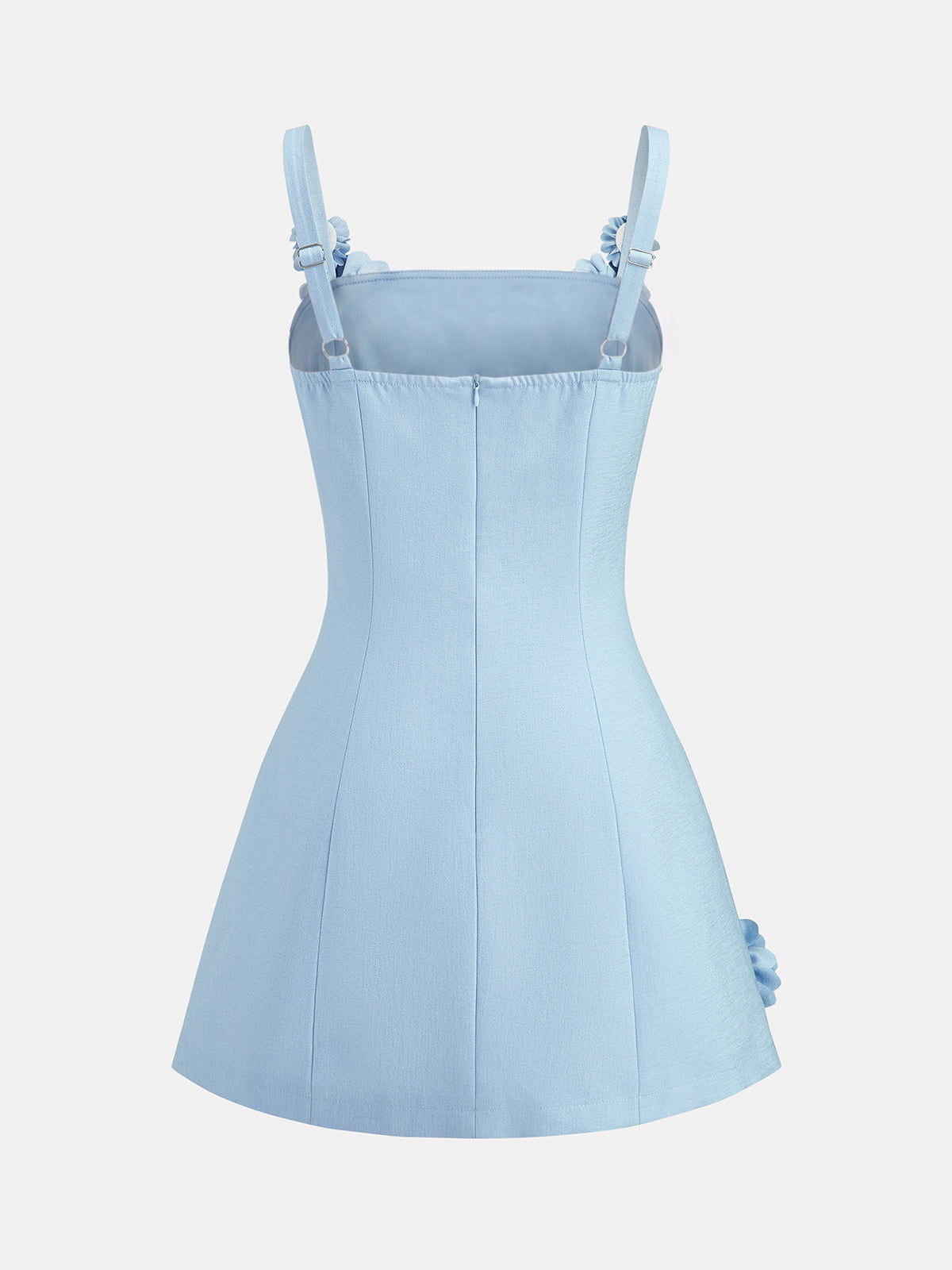 "3D Floral A-Line Cami Mini Dress with Adjustable Straps"
