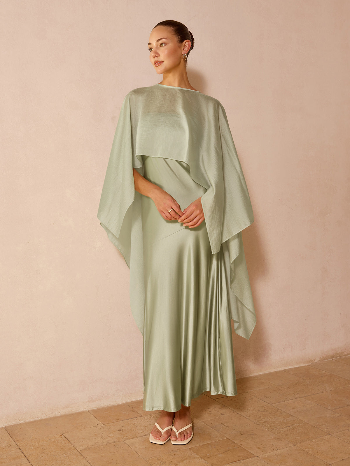Sheer Capelet & Cami Dress Two-Piece Set for Evening Gatherings