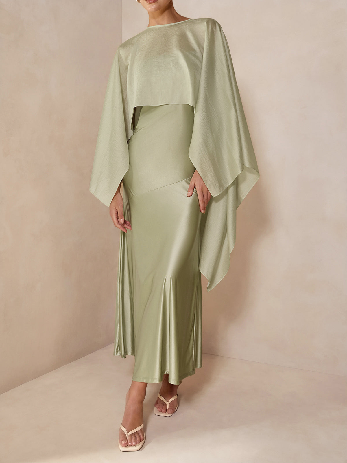 Sheer Capelet & Cami Dress Two-Piece Set for Evening Gatherings