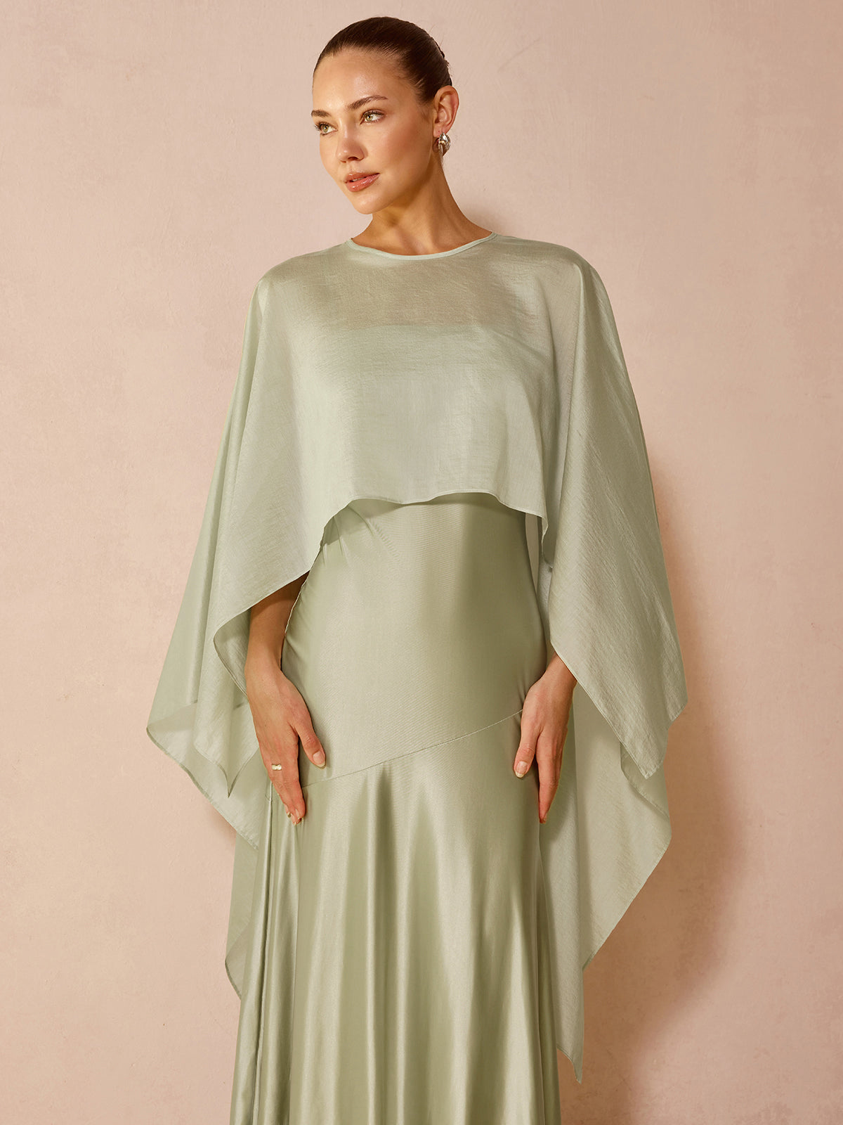 Sheer Capelet & Cami Dress Two-Piece Set for Evening Gatherings