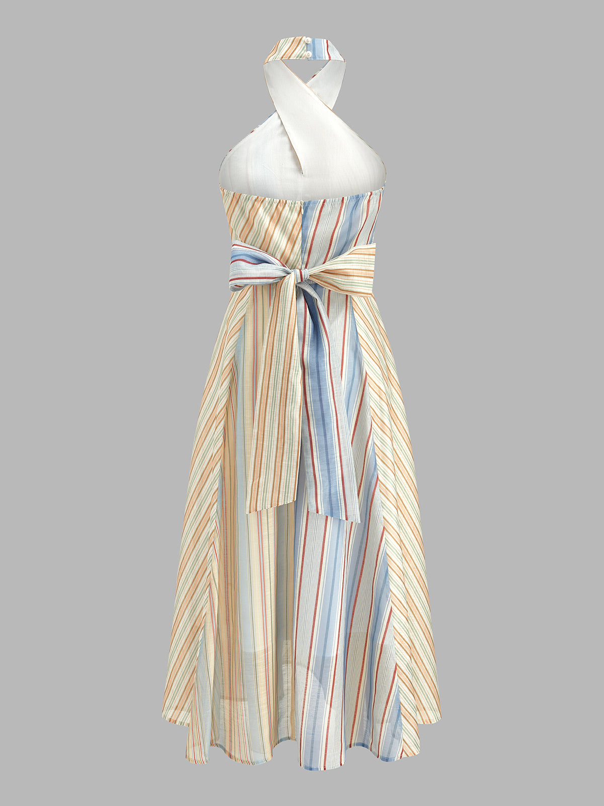 Colorful Stripe Halter Tie-Back Maxi Dress for Summer Beach Outings