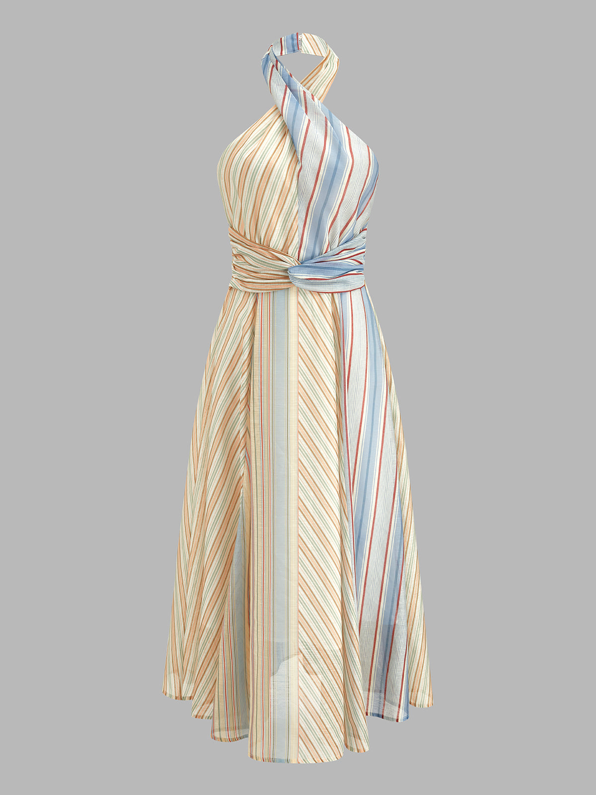 Colorful Stripe Halter Tie-Back Maxi Dress for Summer Beach Outings