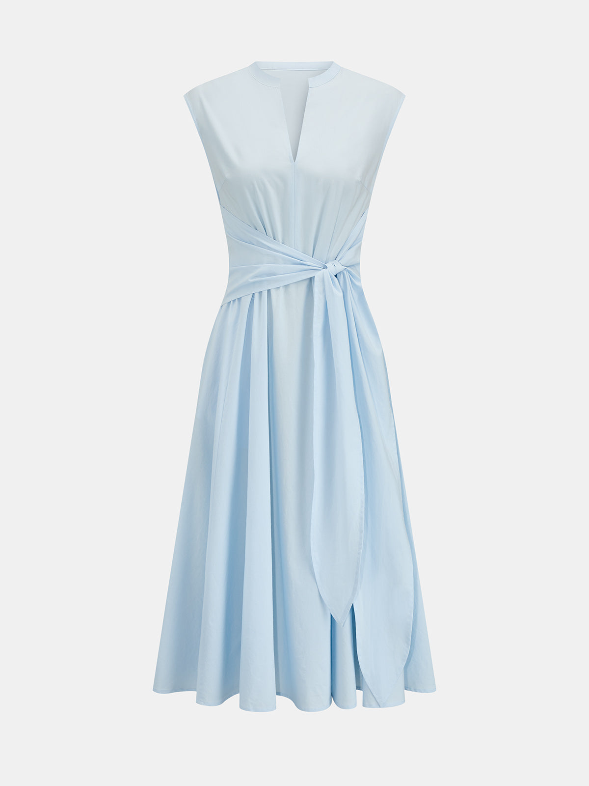 Sleeveless Tie Waist Cotton Blend Midi Dress with Pockets for Women