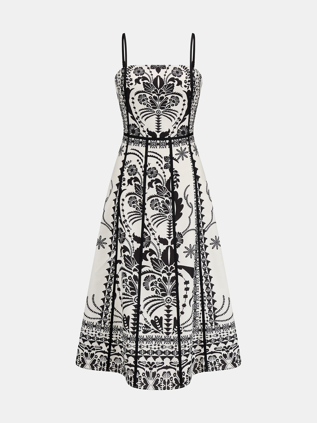 Ethnic Print Seamed Slip Midi Dress for Women Summer Casual