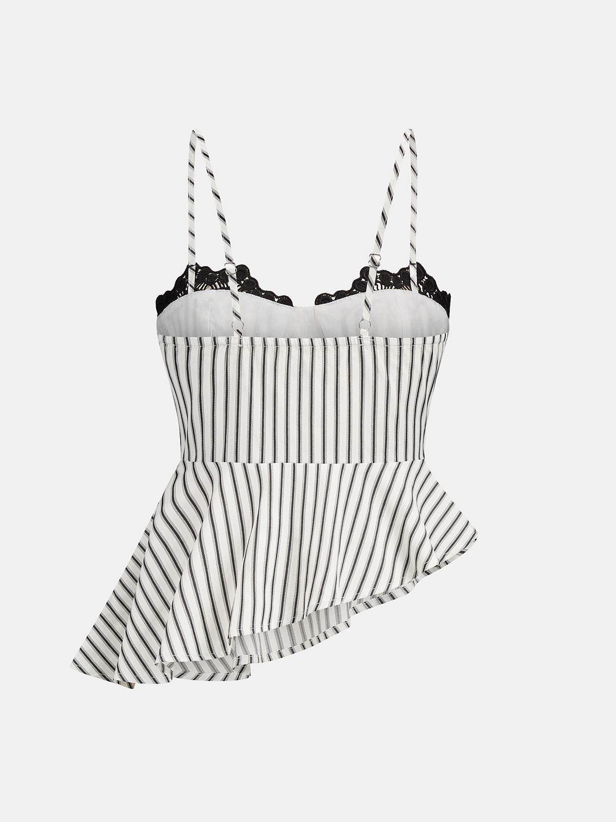 Lace Trim Striped Peplum Top & Pants Set for Women Casual Chic