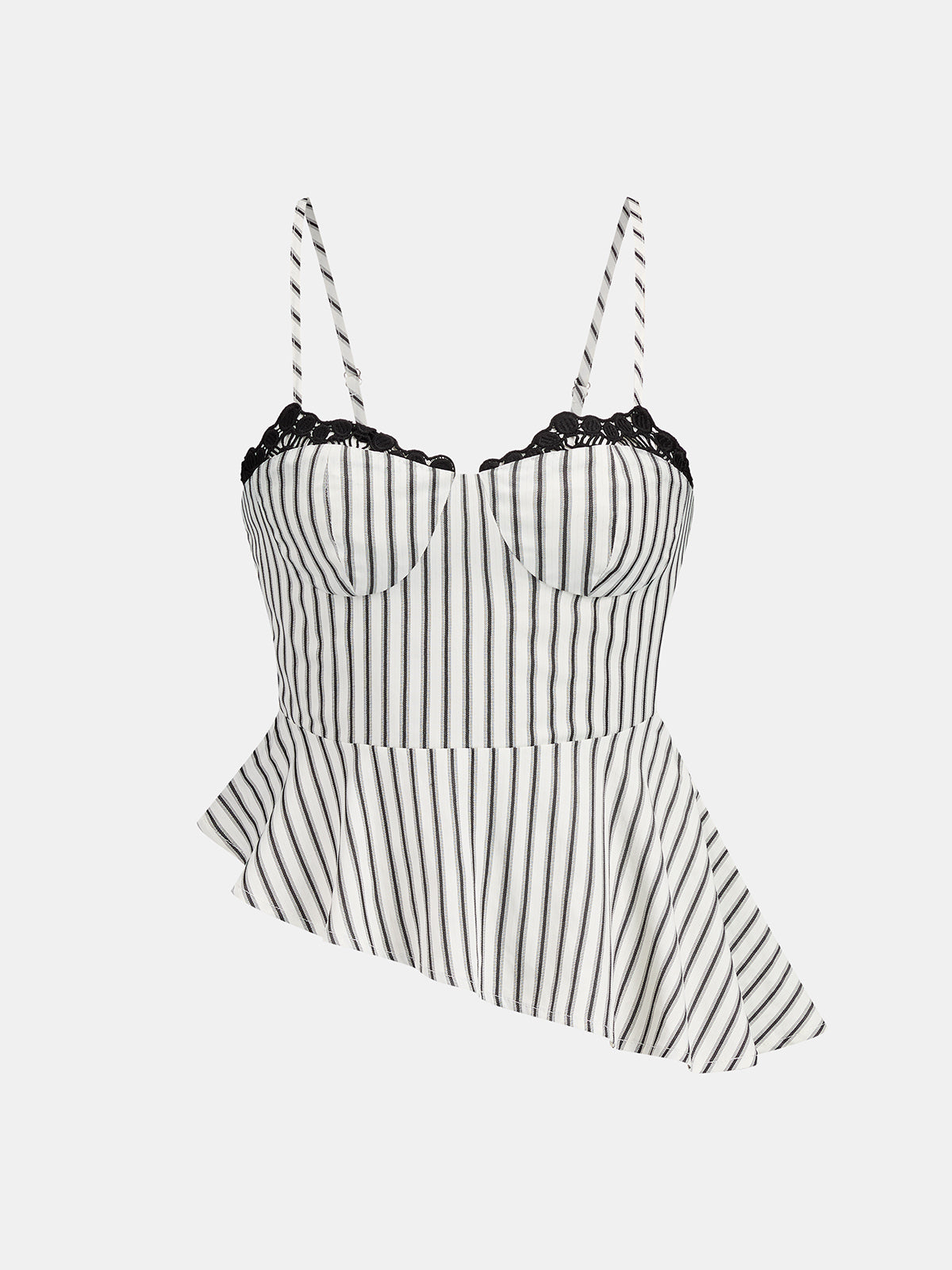 Lace Trim Striped Peplum Top & Pants Set for Women Casual Chic