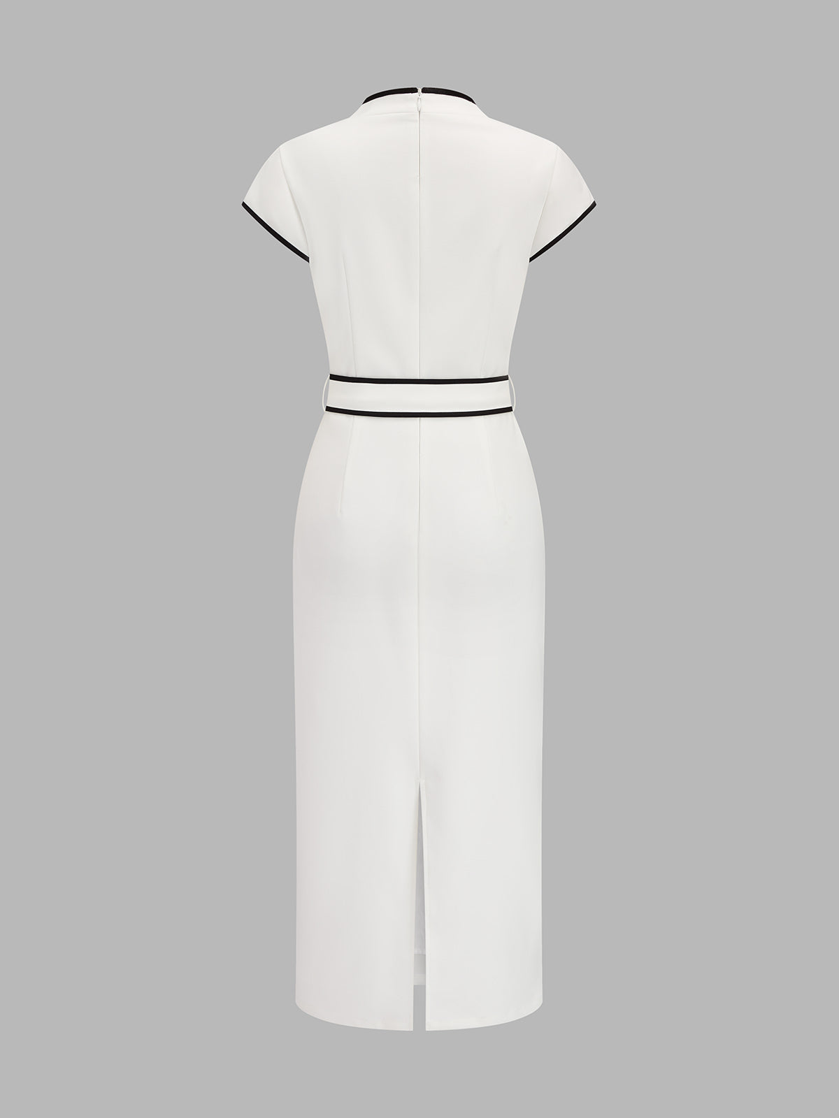 Contrast Trim Belted Pencil Midi Dress for Women Office Wear