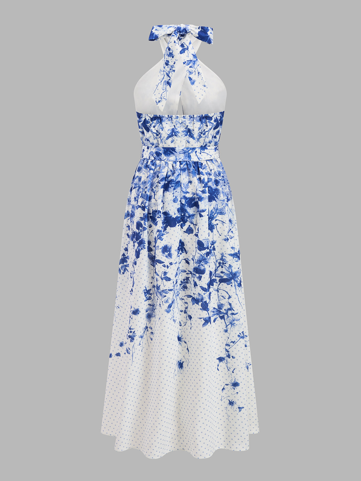Floral Print Polka Dot Halter Belted Maxi Dress for Women Summer Casual