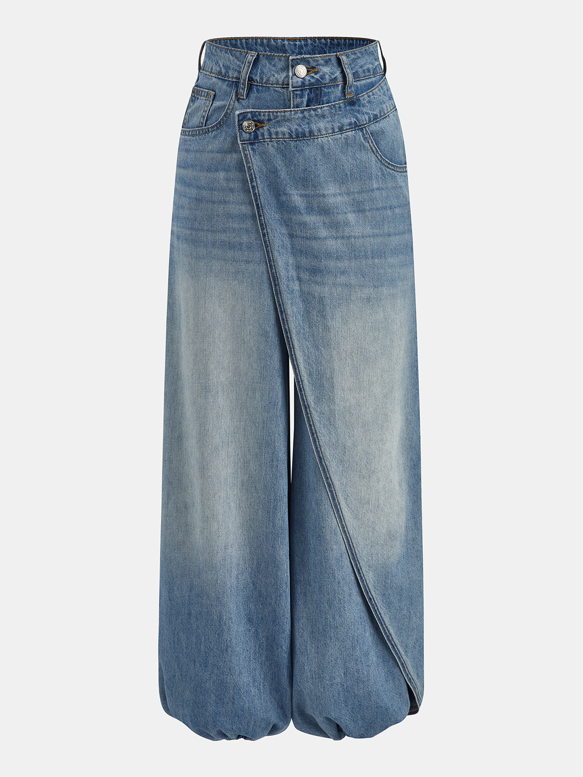 Cross Wrap Overlap Wide Leg Jeans High-Waisted Comfort Fit Stylish Denim