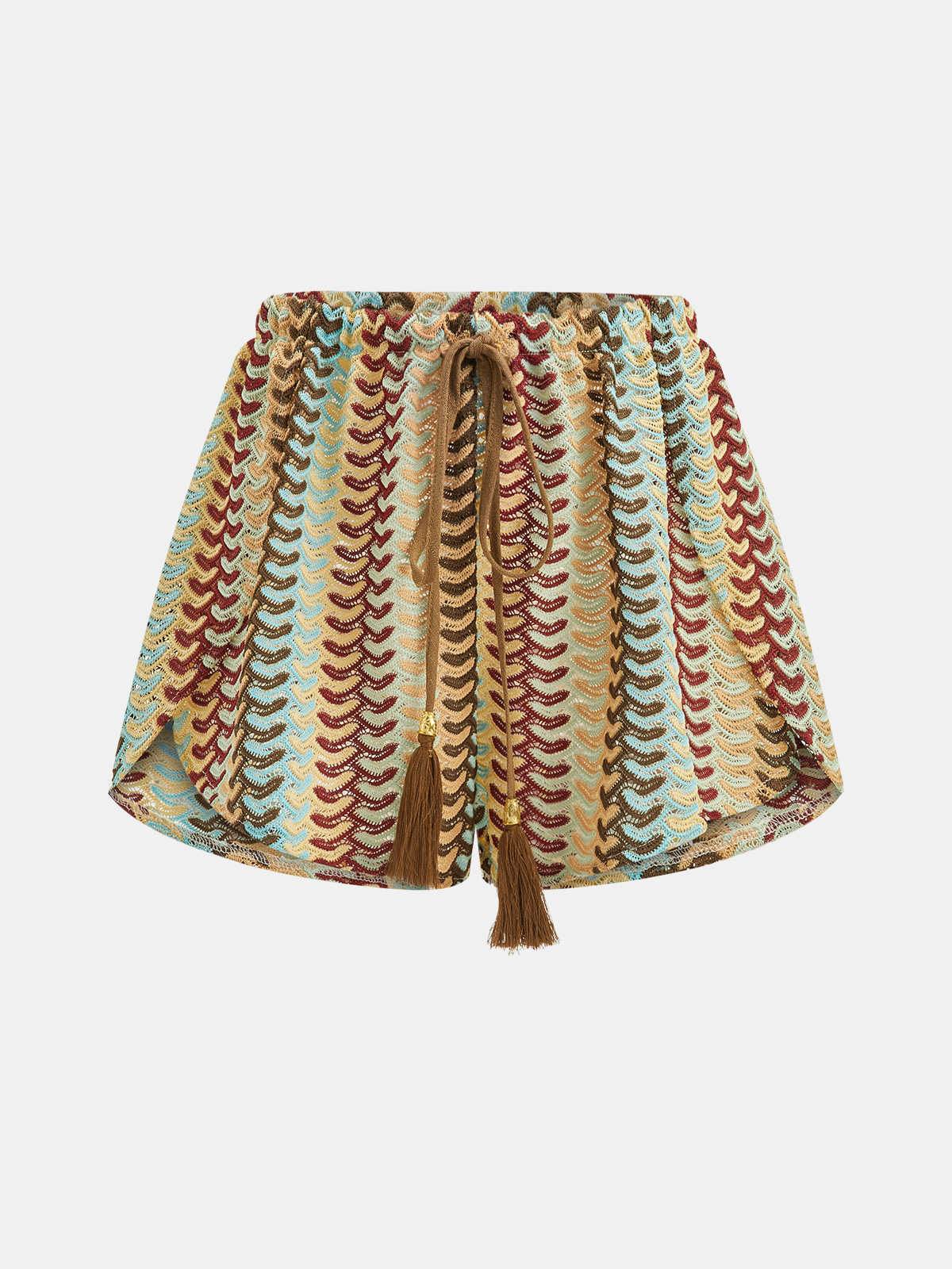 Tassel Drawstring Multicolor Chevron Shorts for Women Summer Wear