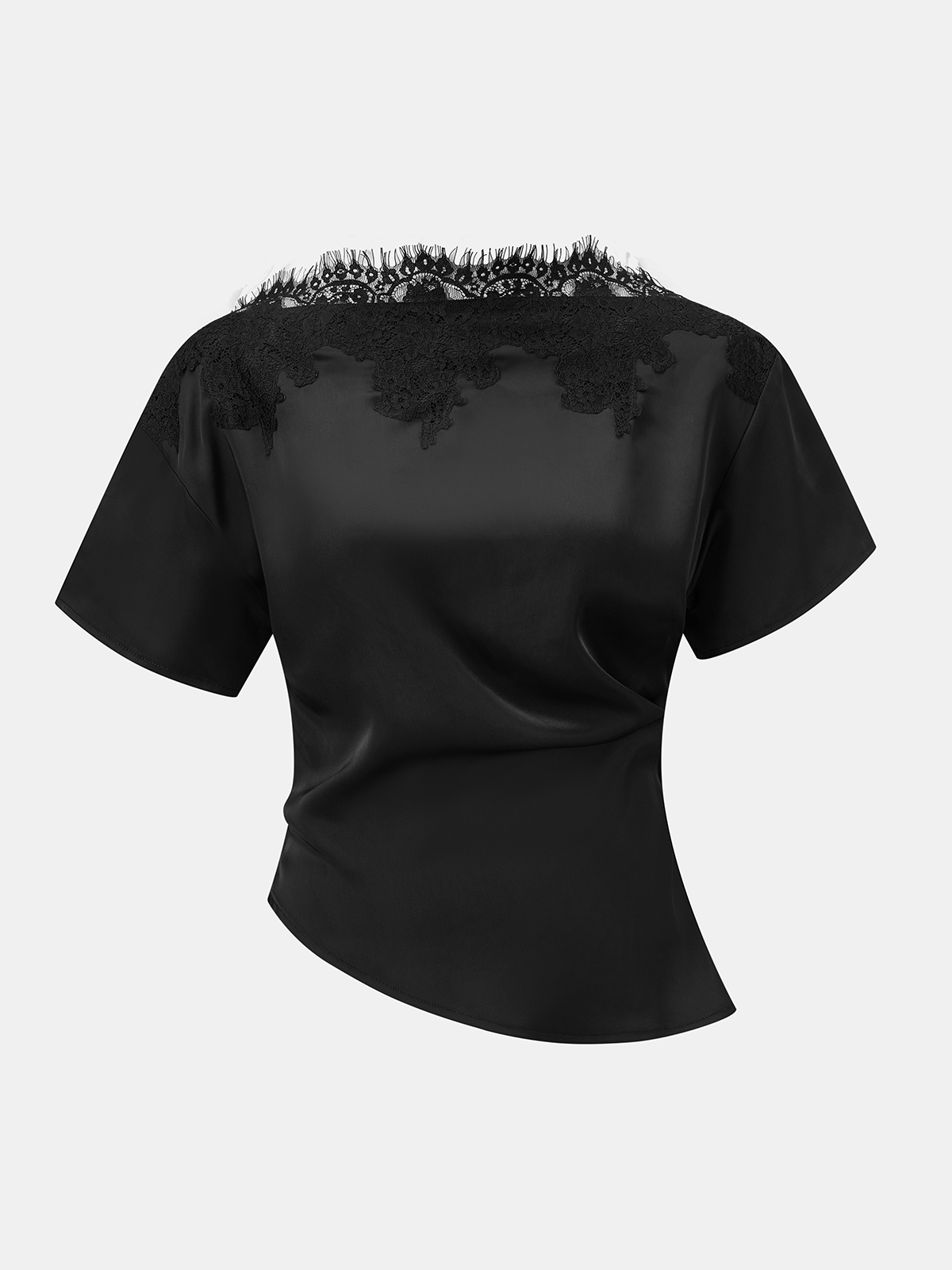 Satin Off-Shoulder Lace Trim Asymmetrical Top, Elegant Evening Wear Essentials