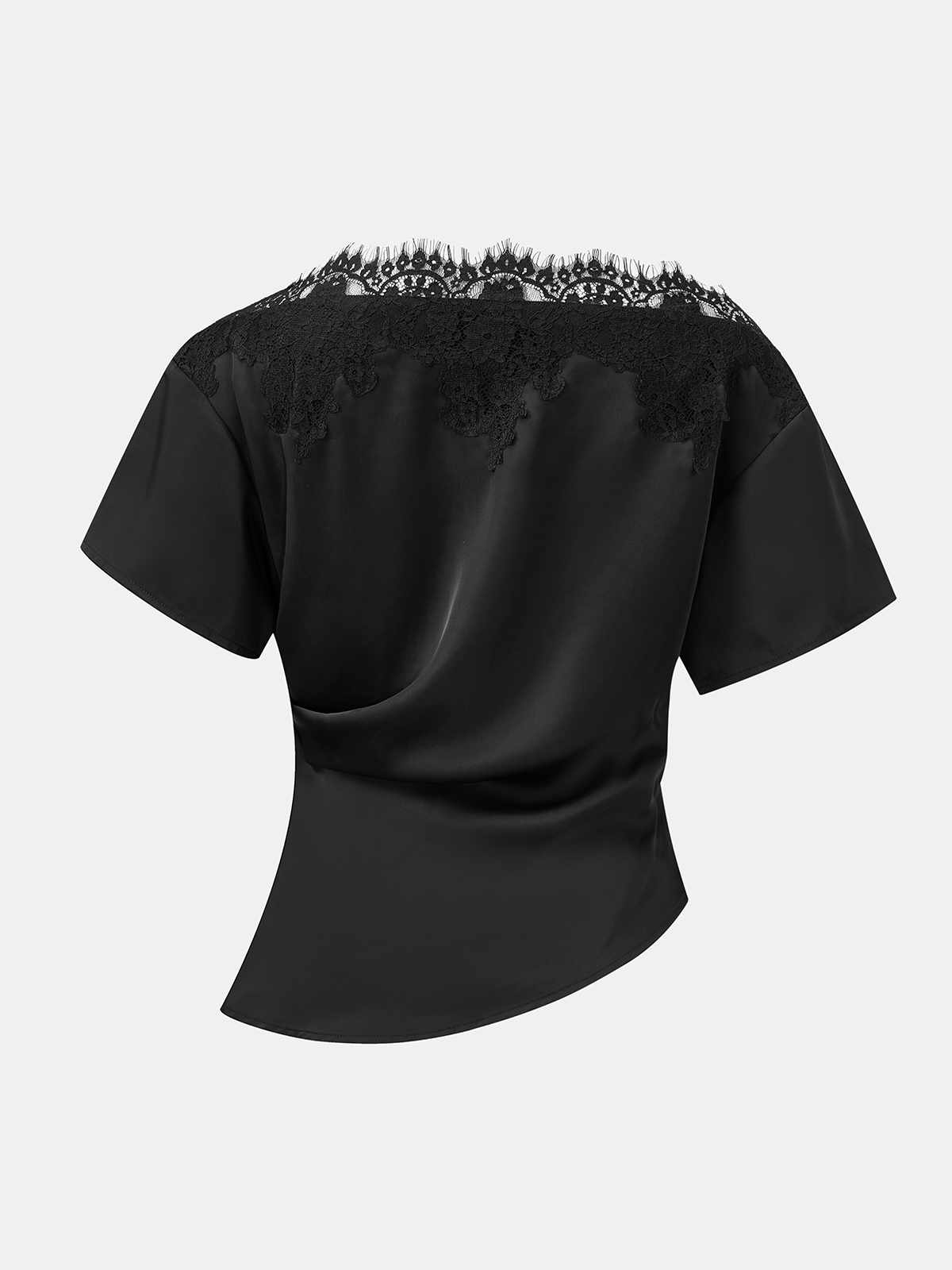 Satin Off-Shoulder Lace Trim Asymmetrical Top, Elegant Evening Wear Essentials