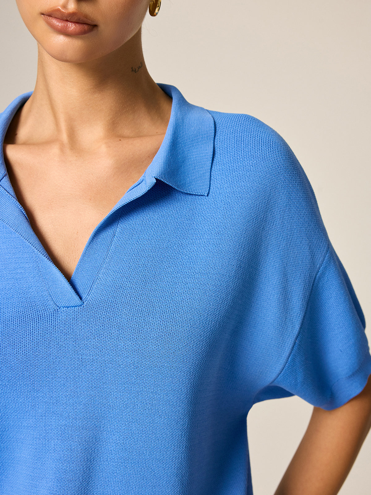 Loose Short Sleeve Knit Polo Top Comfortable Casual Fit