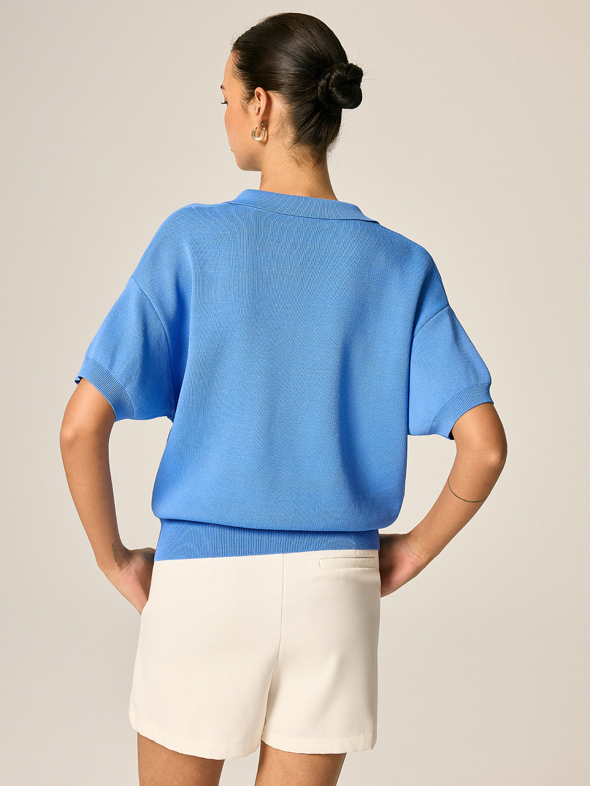 Loose Short Sleeve Knit Polo Top Comfortable Casual Fit