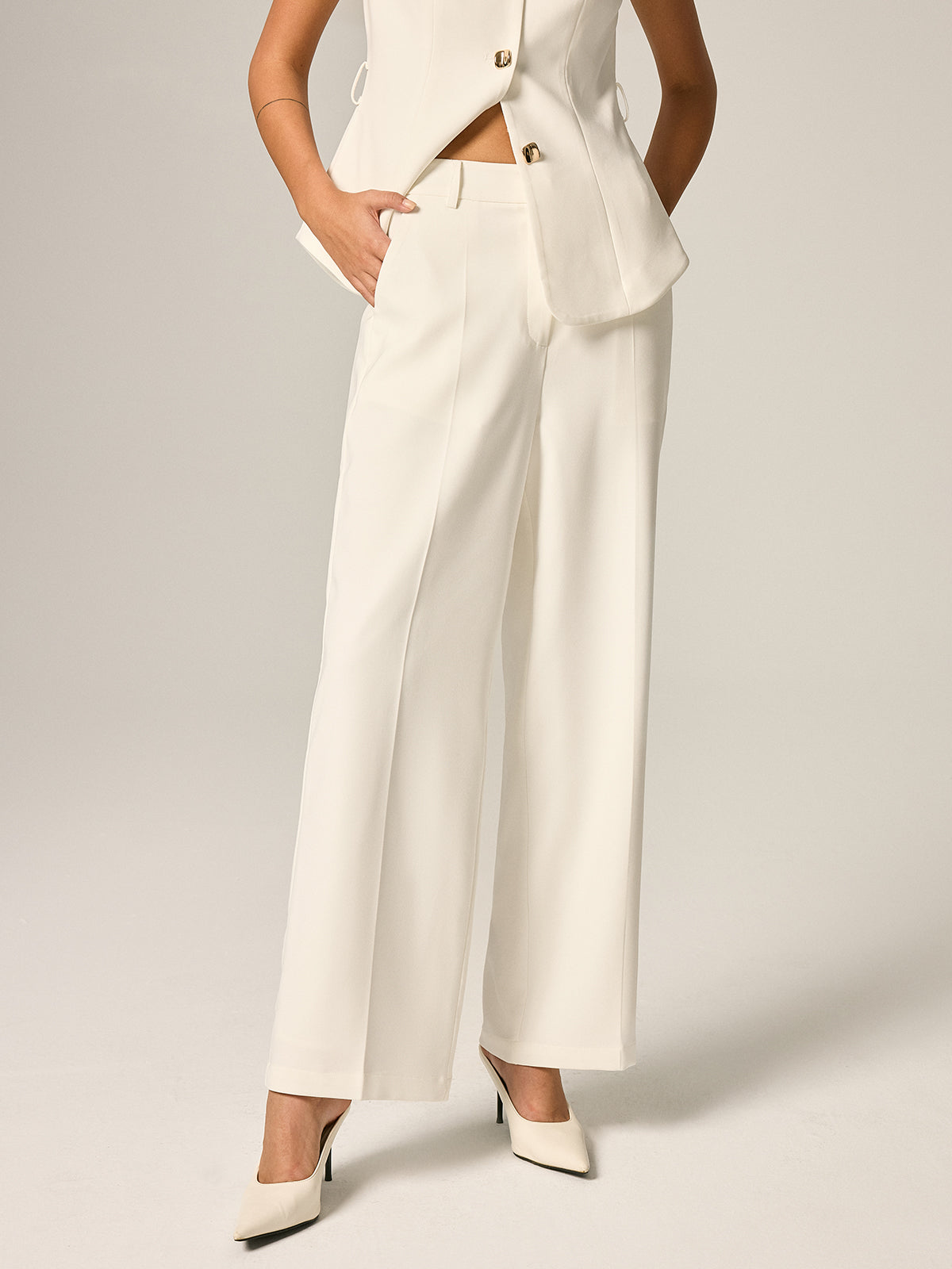 Stand Collar Belted Vest & Pants Set for Women - Stylish Office Wear