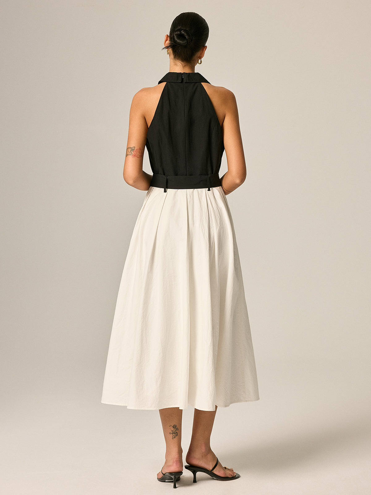 Lapel Belted Color Block Maxi Dress for Women Elegant Casual