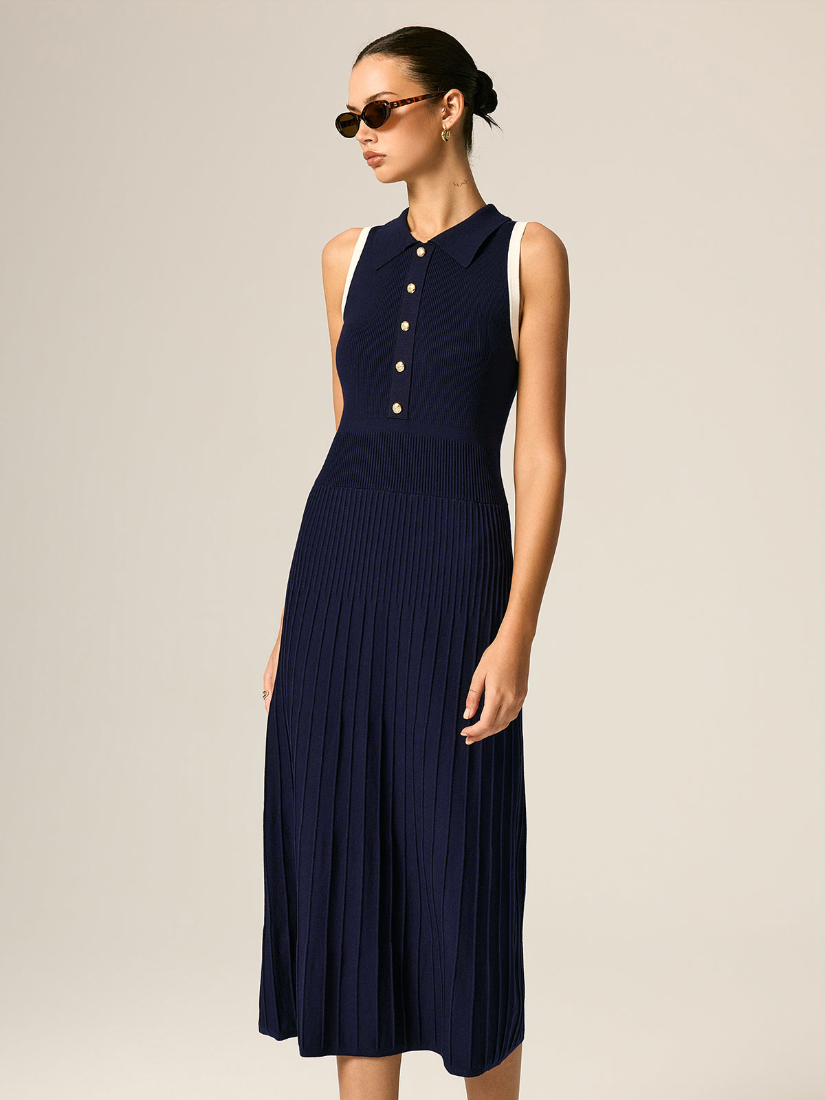 Contrast Trim Polo Ribbed Knit Maxi Dress for Women Casual Summer