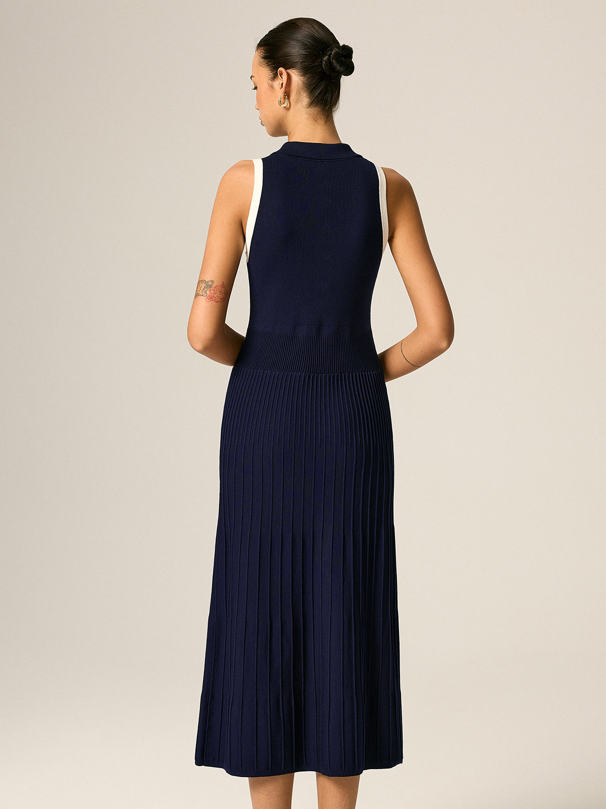 Contrast Trim Polo Ribbed Knit Maxi Dress for Women Casual Summer