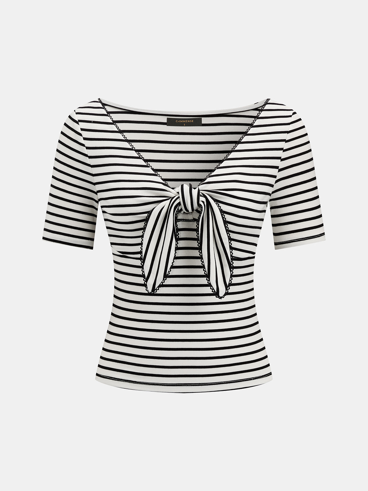 Striped Tie-Front V-Neck Slim Top for Women Casual Wear